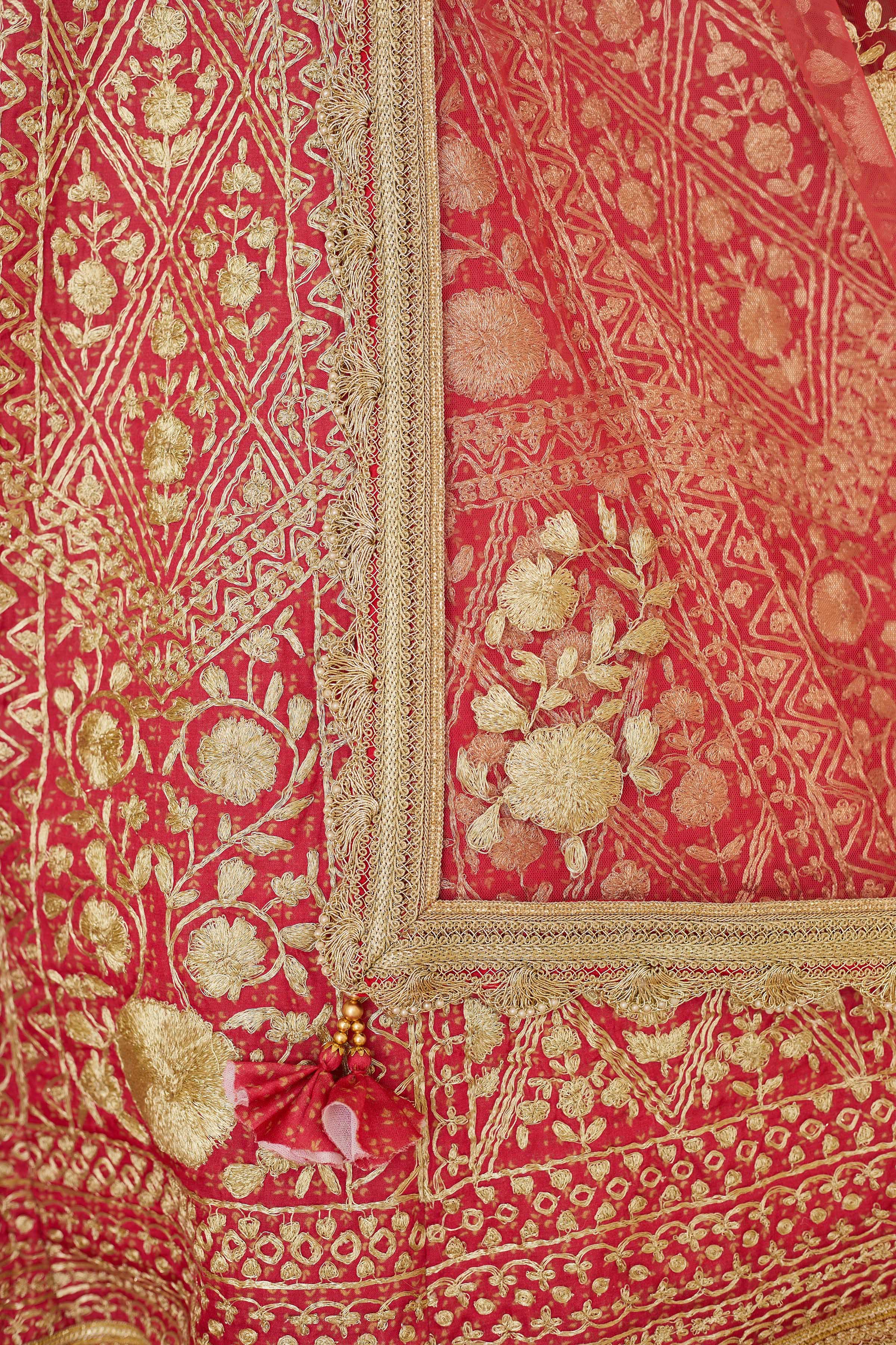 Coral Printed Lehenga Set- close view