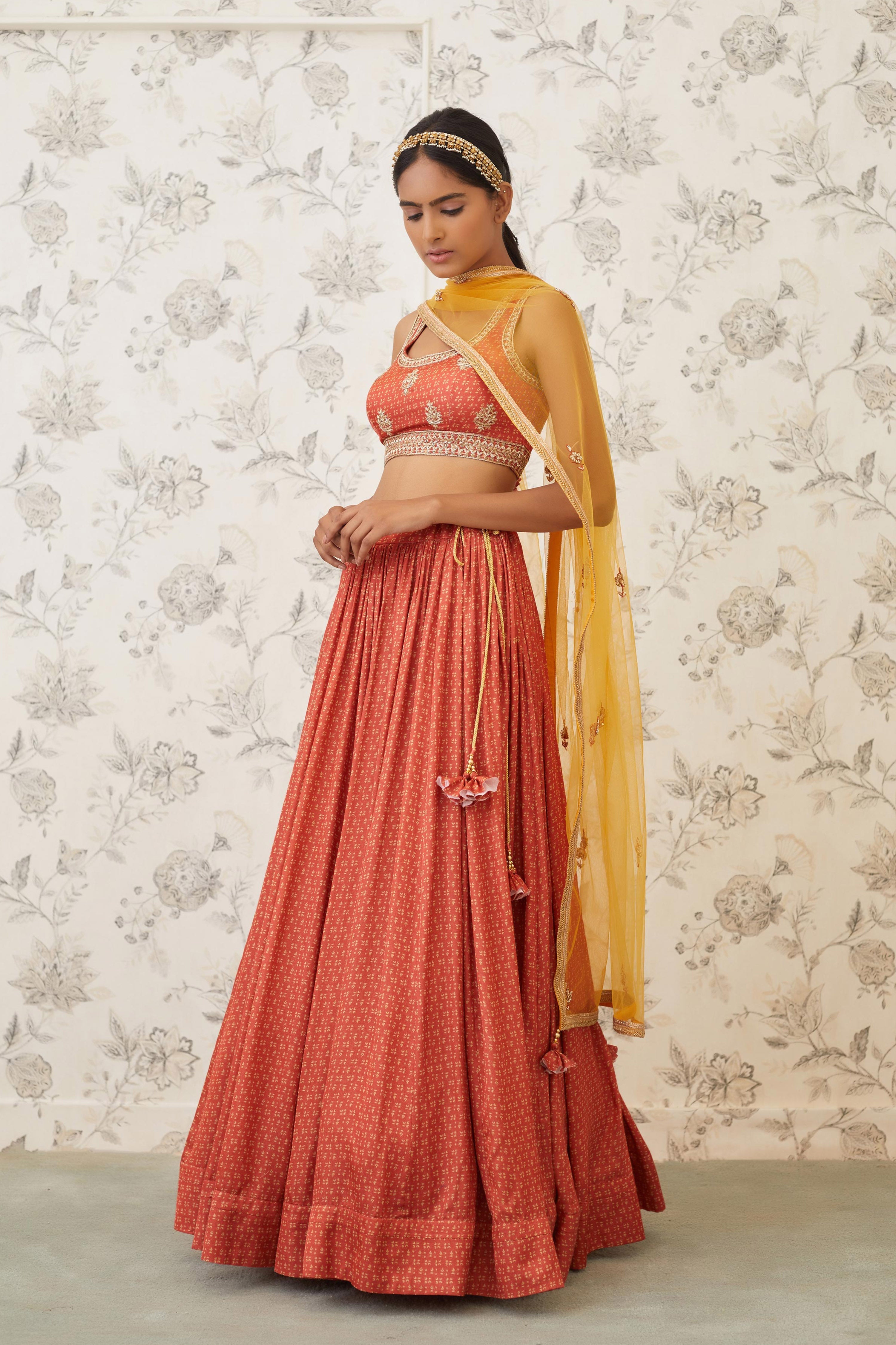 Rust Orange Lehenga Set.
