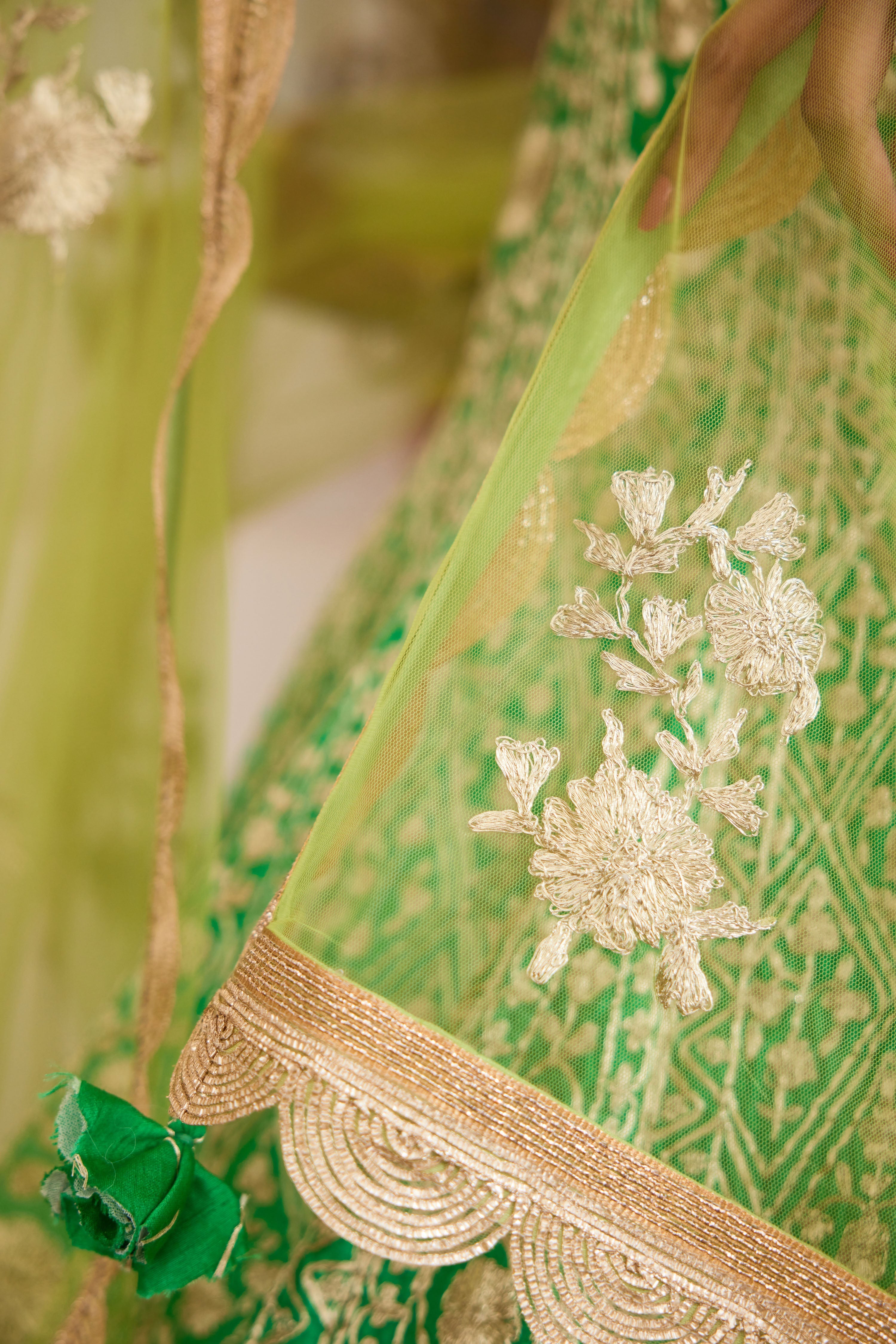 Printed Silk Green Lehenga Set- close view