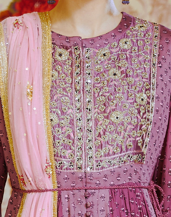 Light Mauve Anarkali Set.