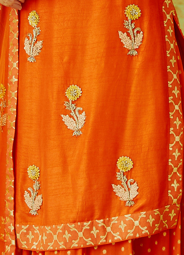 Orange Kurta & Skirt Set.