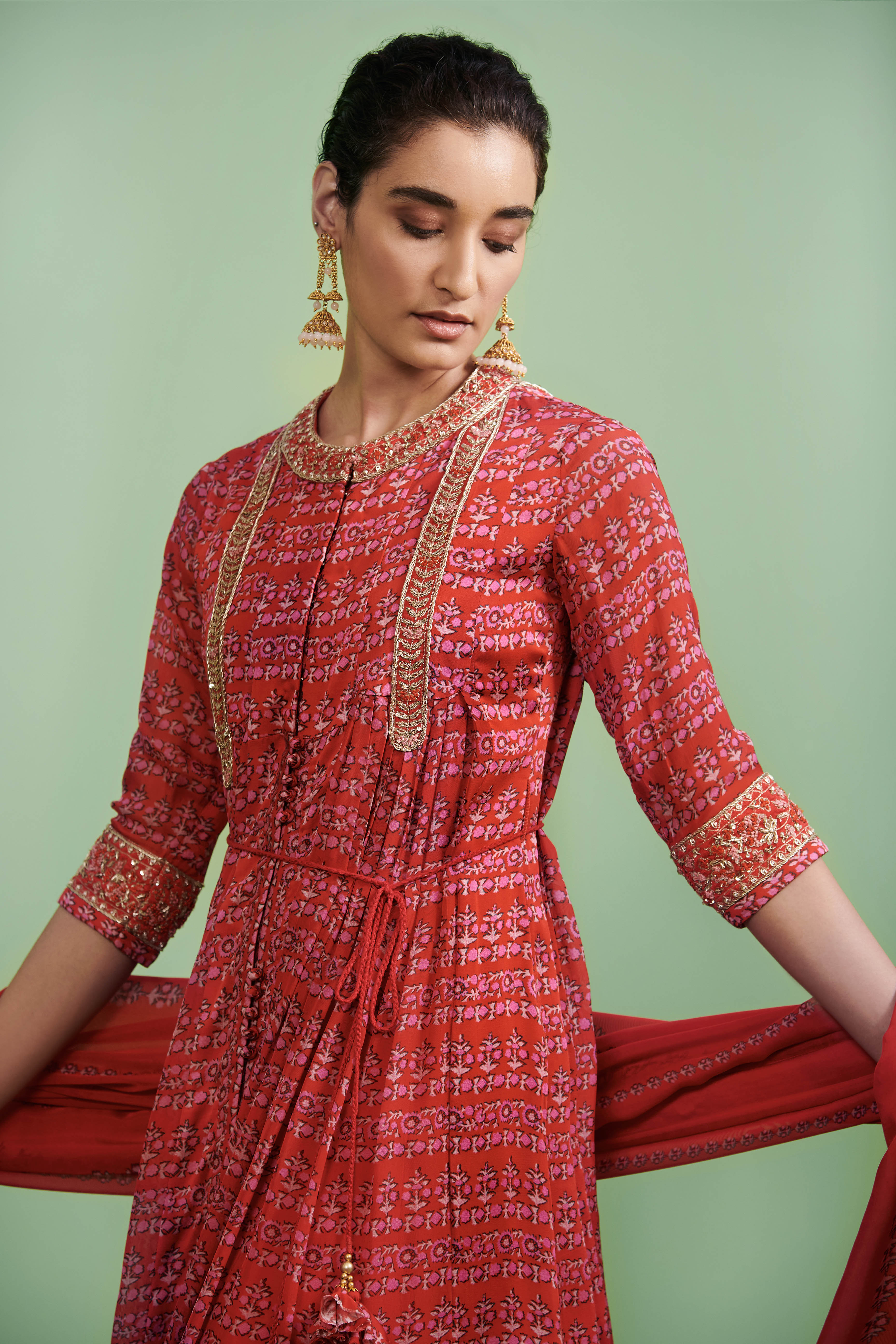 Red Anarkali Set.