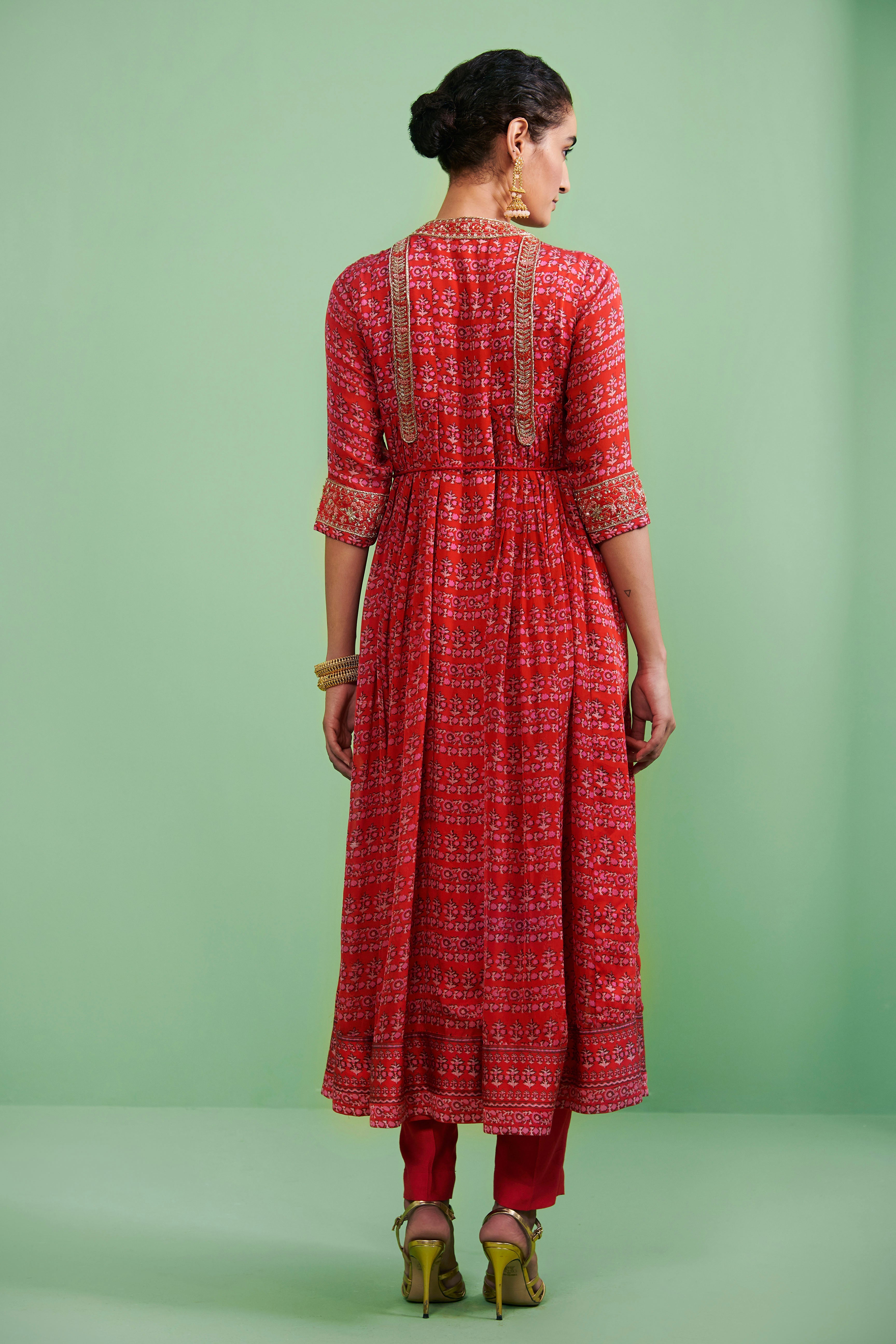 Red Anarkali Set.