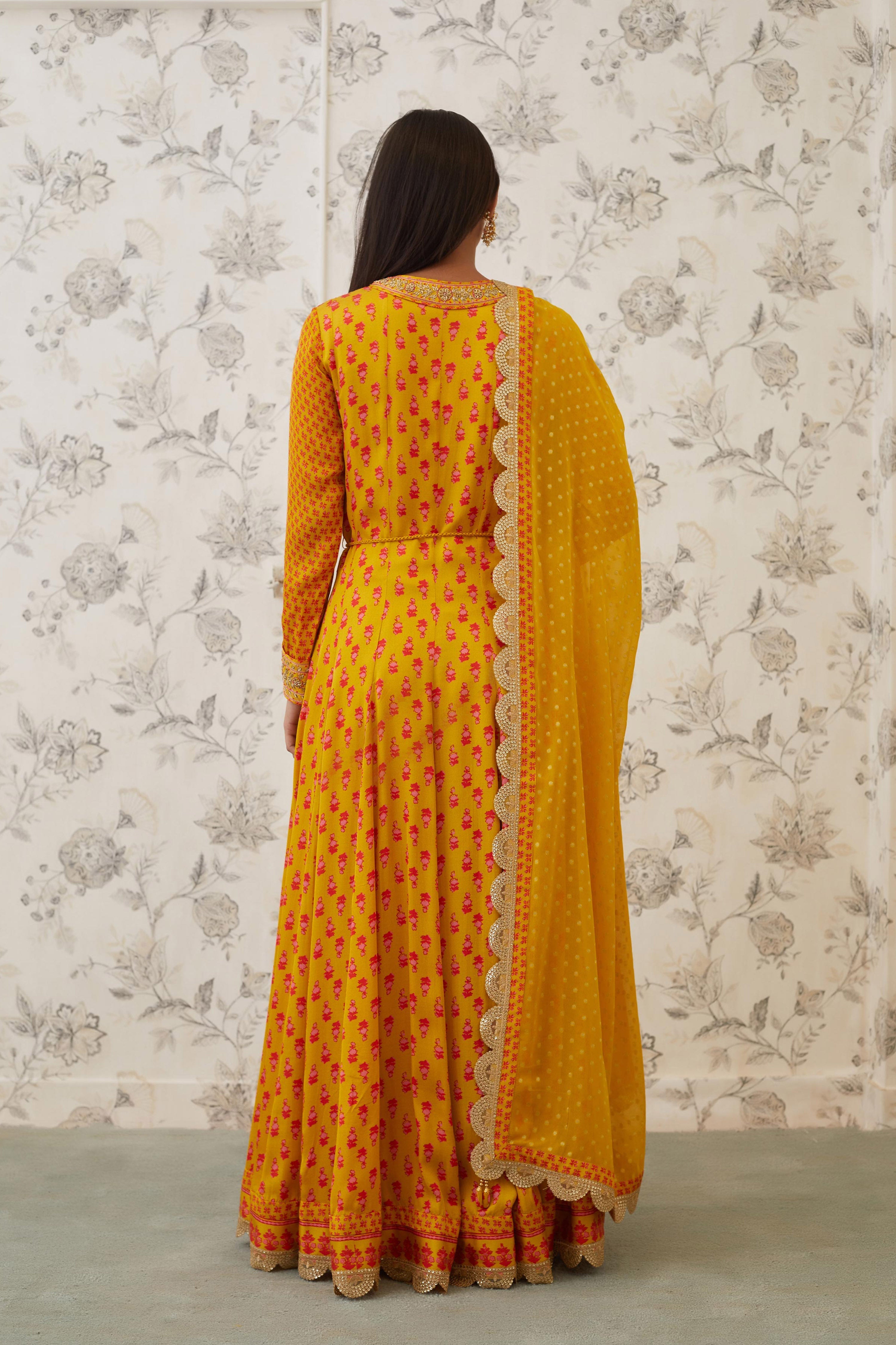 Mustard Orange Anarkali Set.