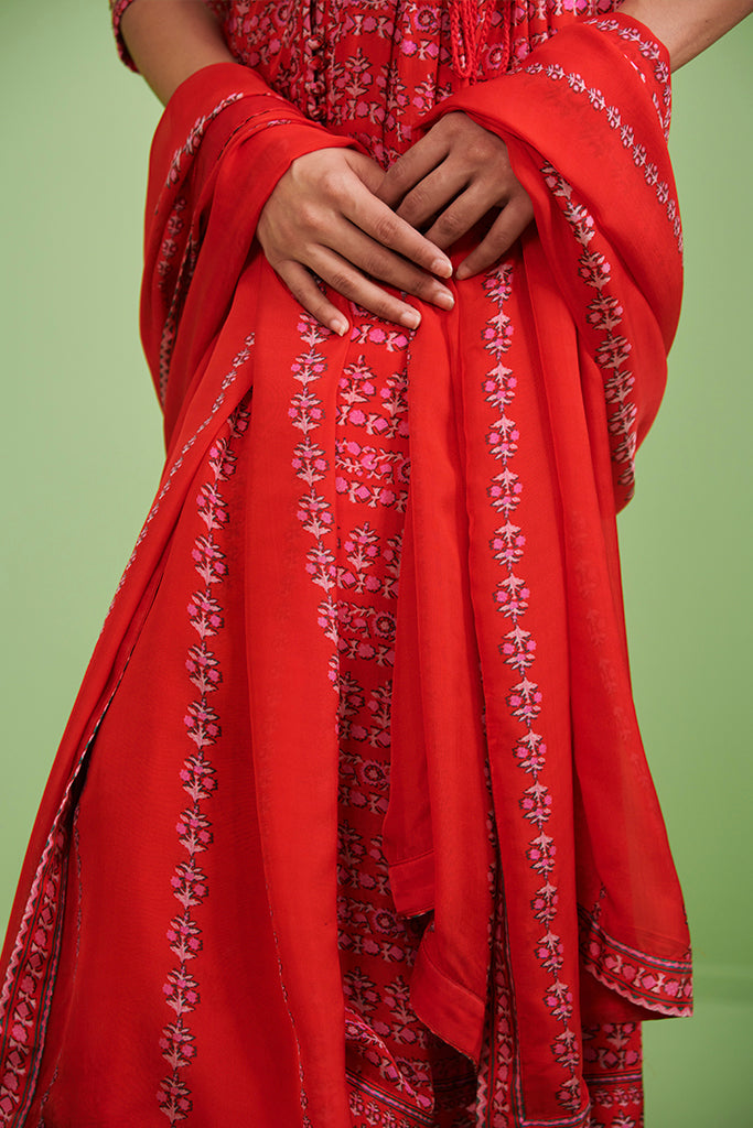 Red Anarkali Set.