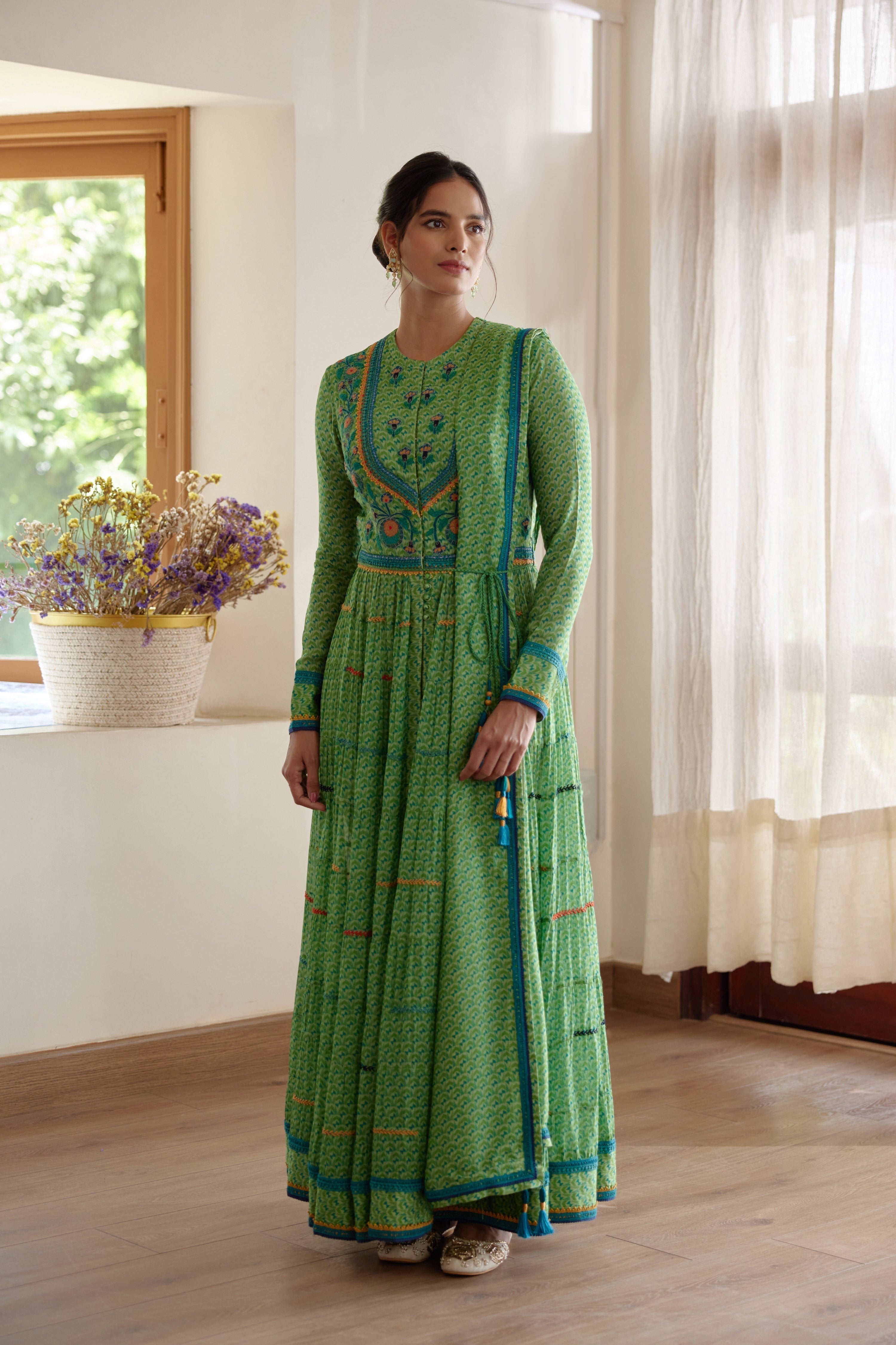 Green Anarkali Set- front view