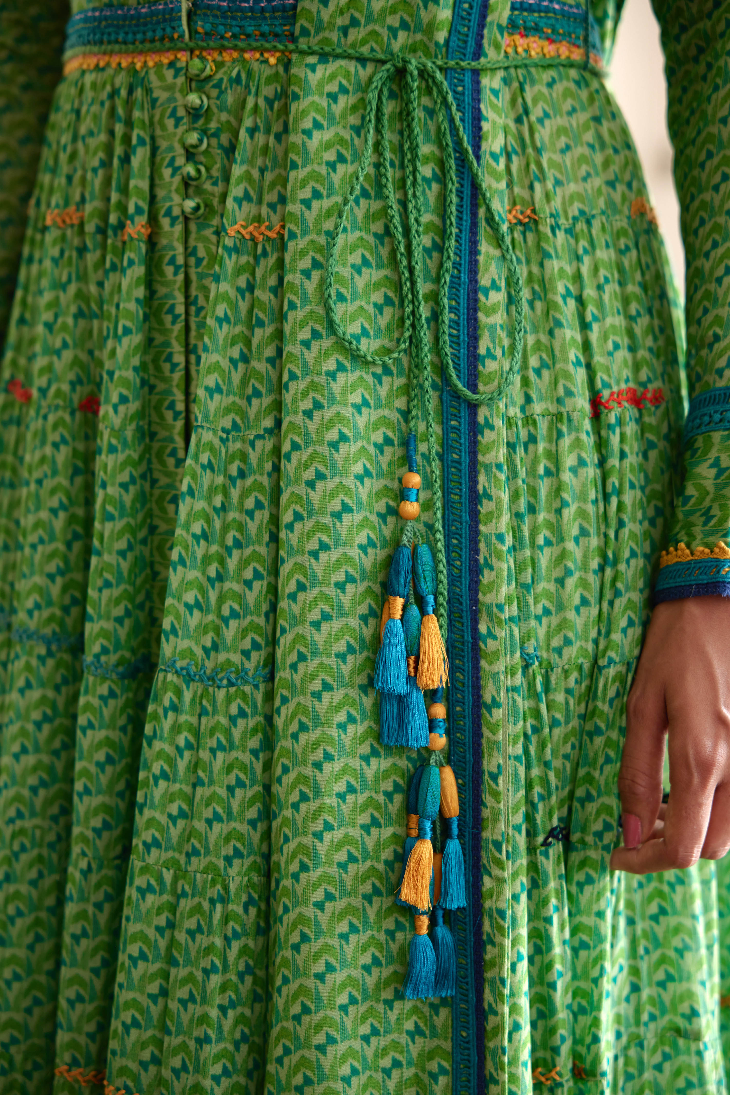 Flat Chiffon Green Anarkali Set- close view