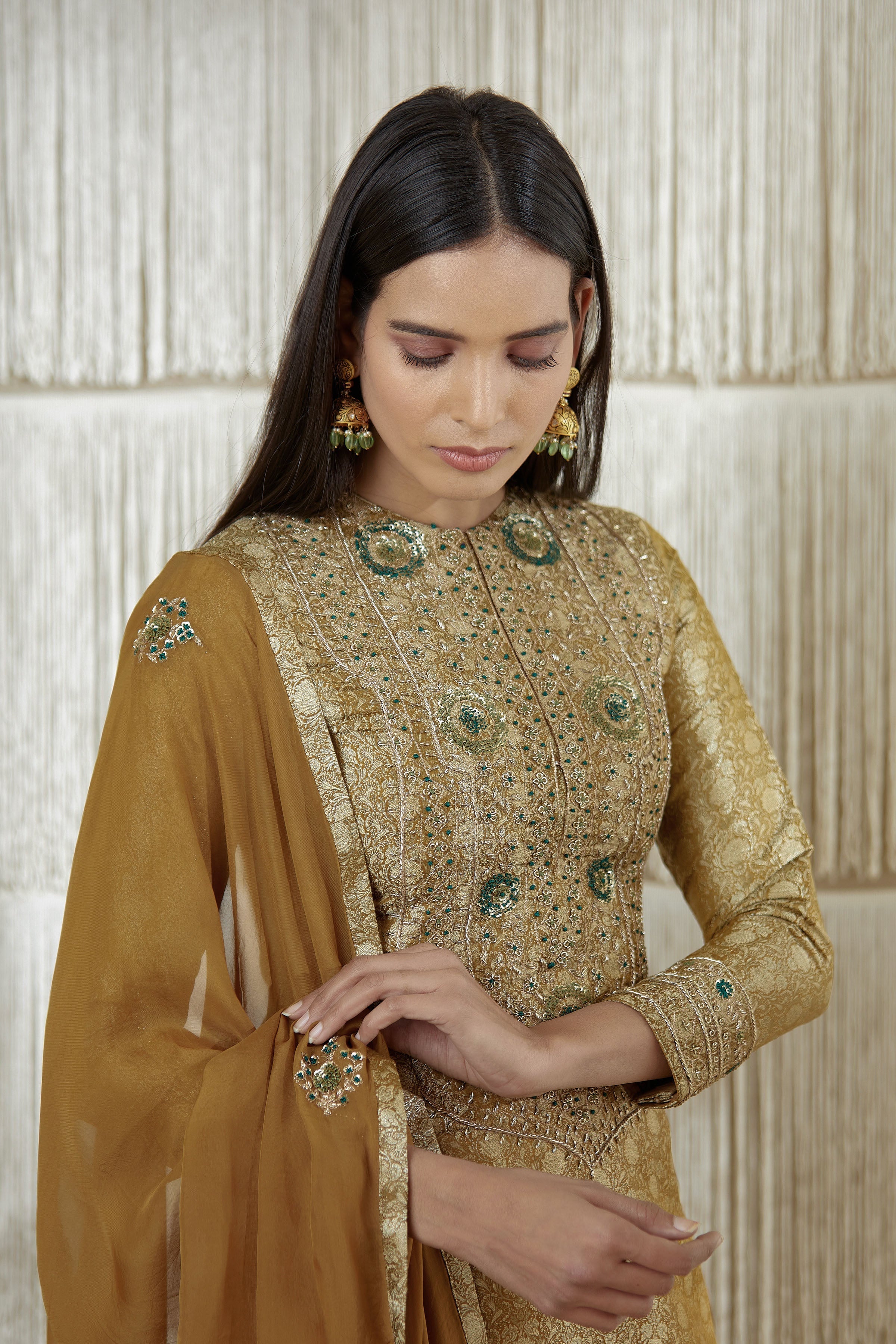 Dark Olive Kurta Sharara set- close view