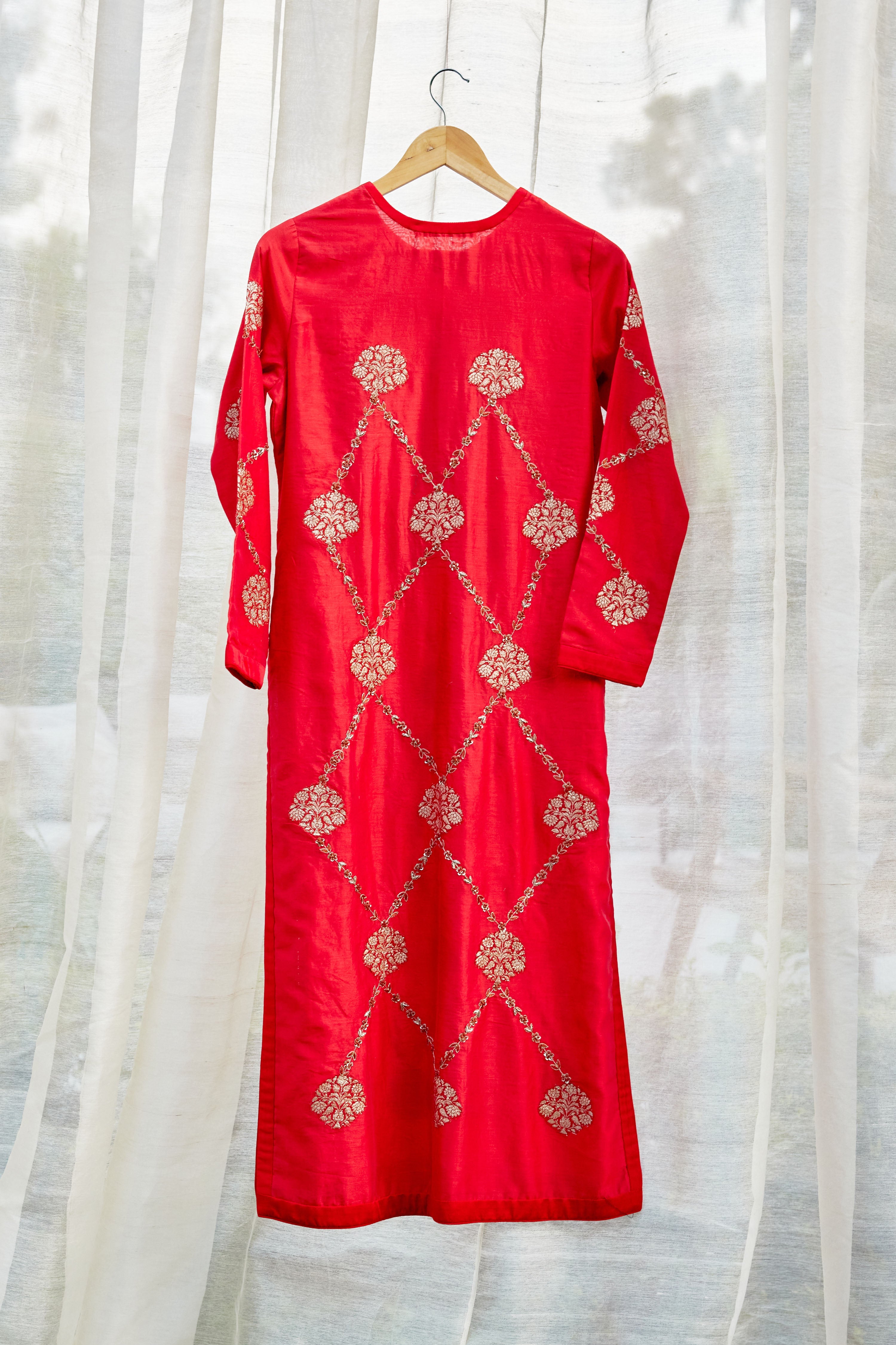 Red Maroon Kurta Set.