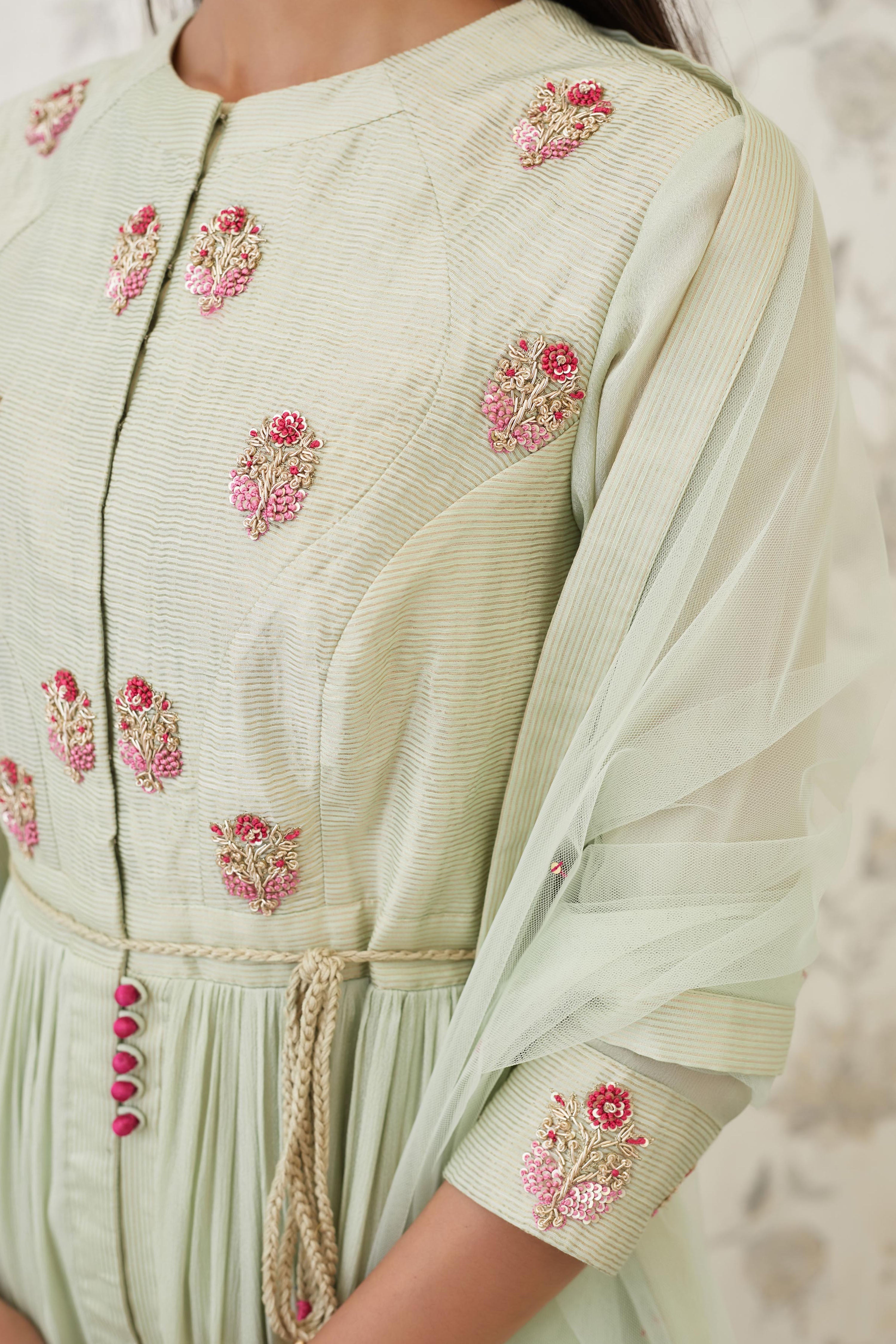 Sea Green Anarkali Set.