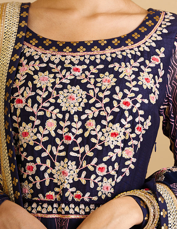 Navy Blue Anarkali Set.