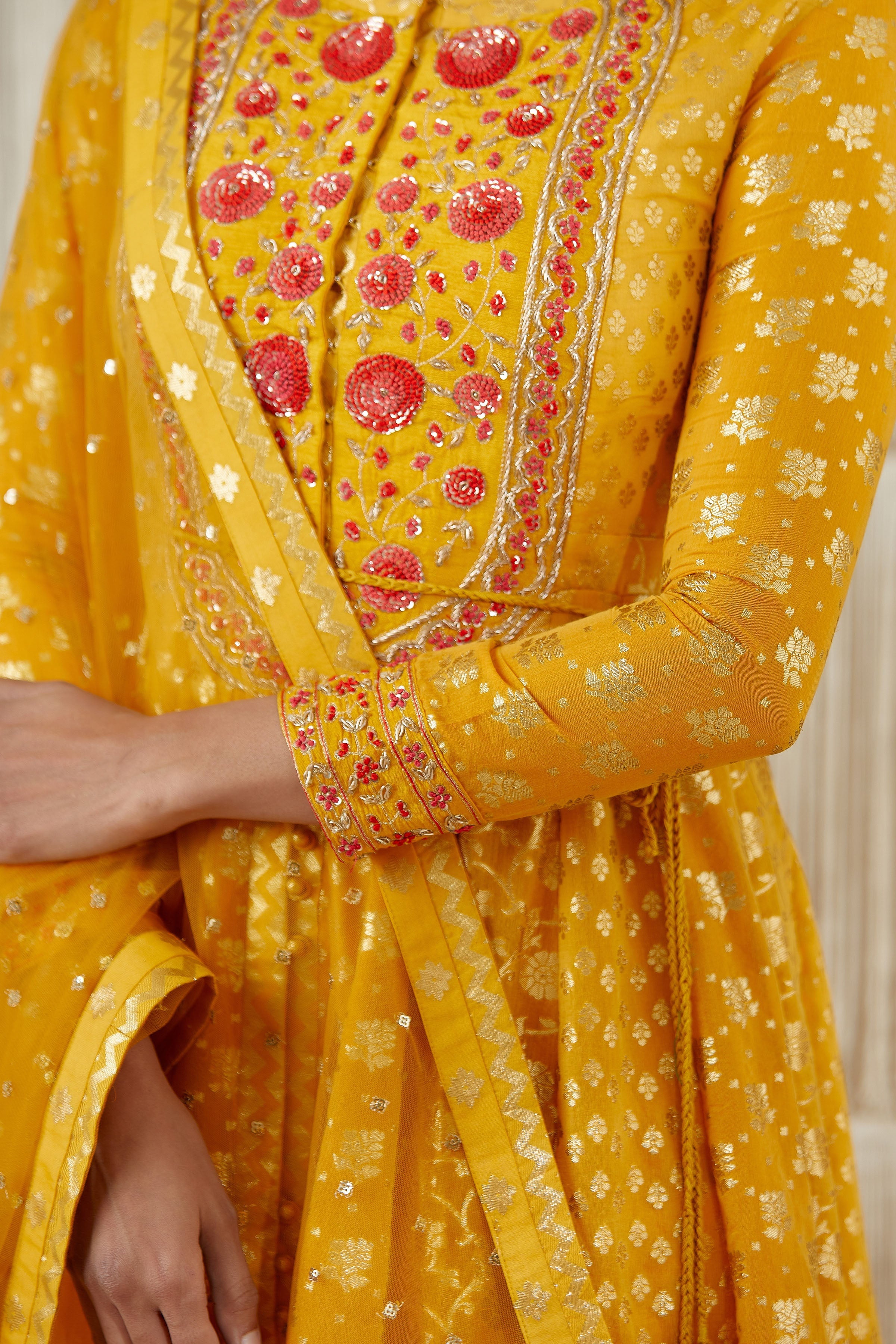 Mustard Anarkali set.
