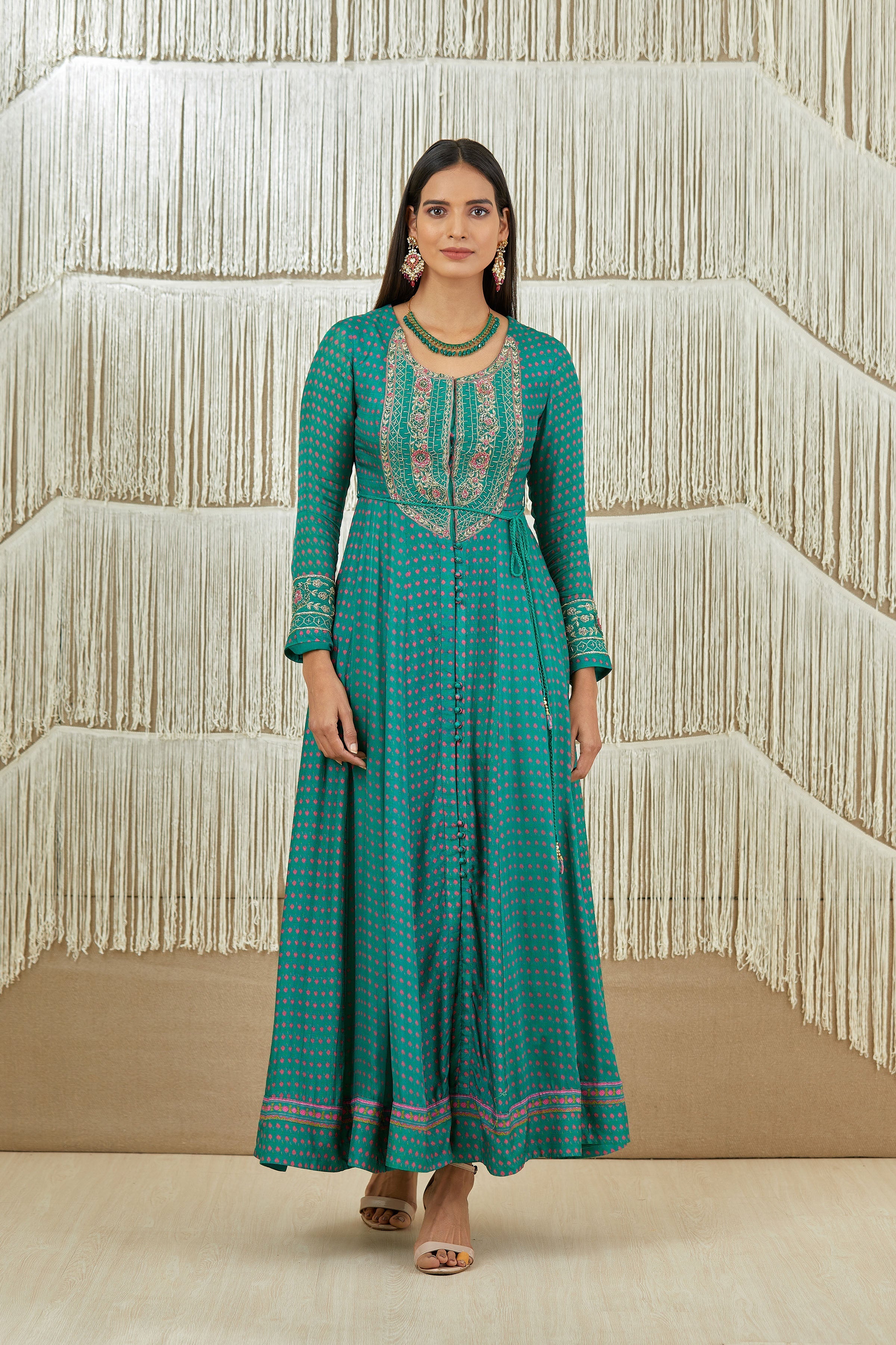 Teal & Pink Anarkali set.