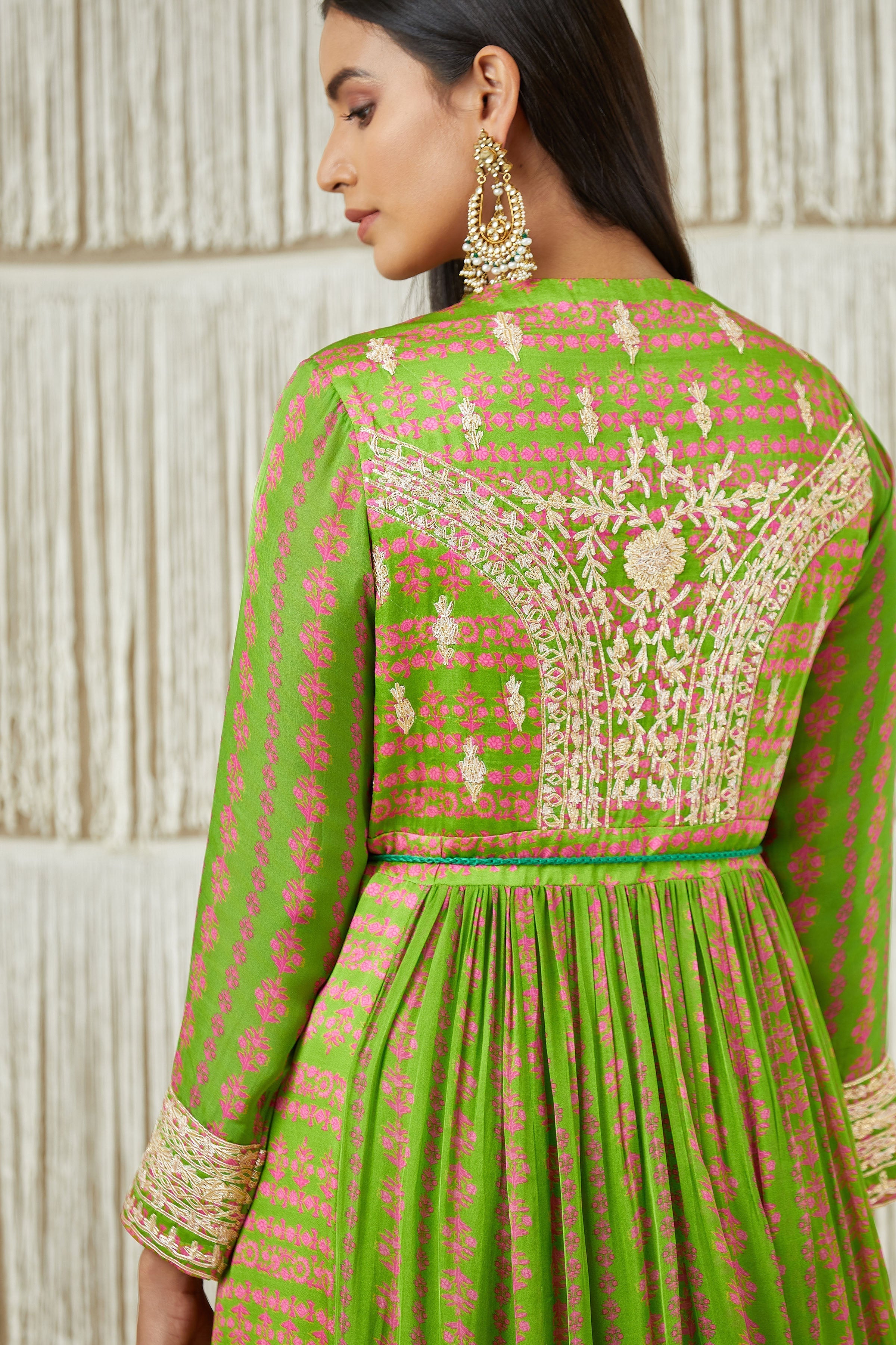 Green Anarkali set- back view
