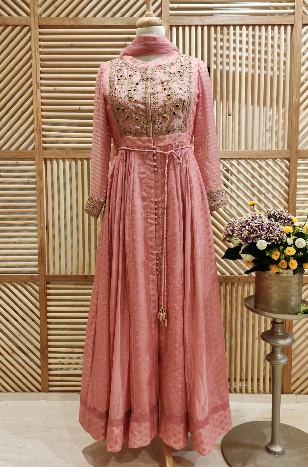 Old Rose Pink Anarkali Set.