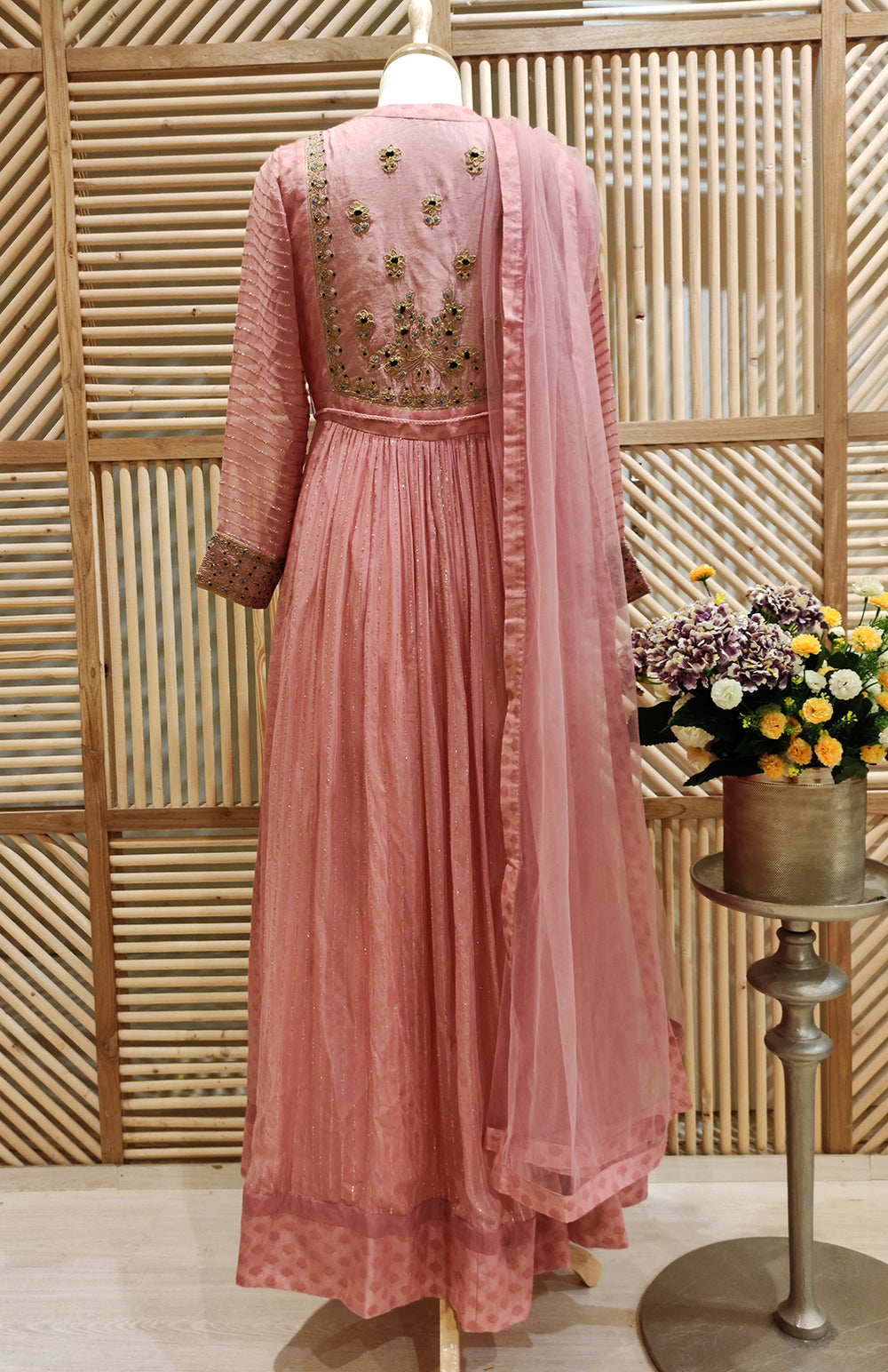 Old Rose Pink Anarkali Set.