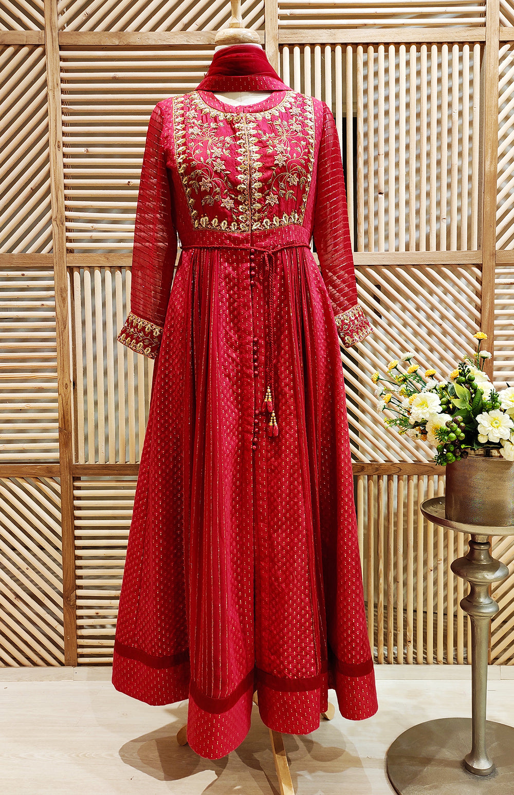 Maroon Red Anarkali Set.