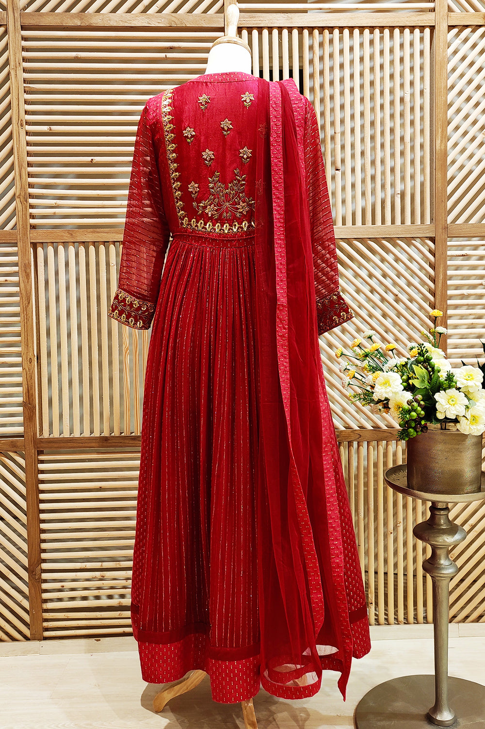 Maroon Red Anarkali Set.