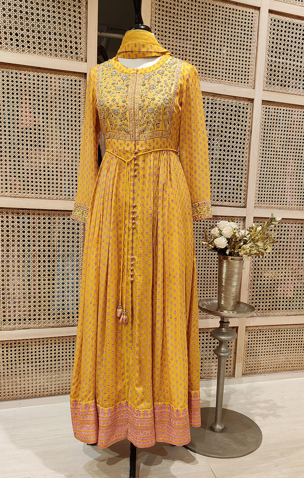 Mustard Anarkali Set.