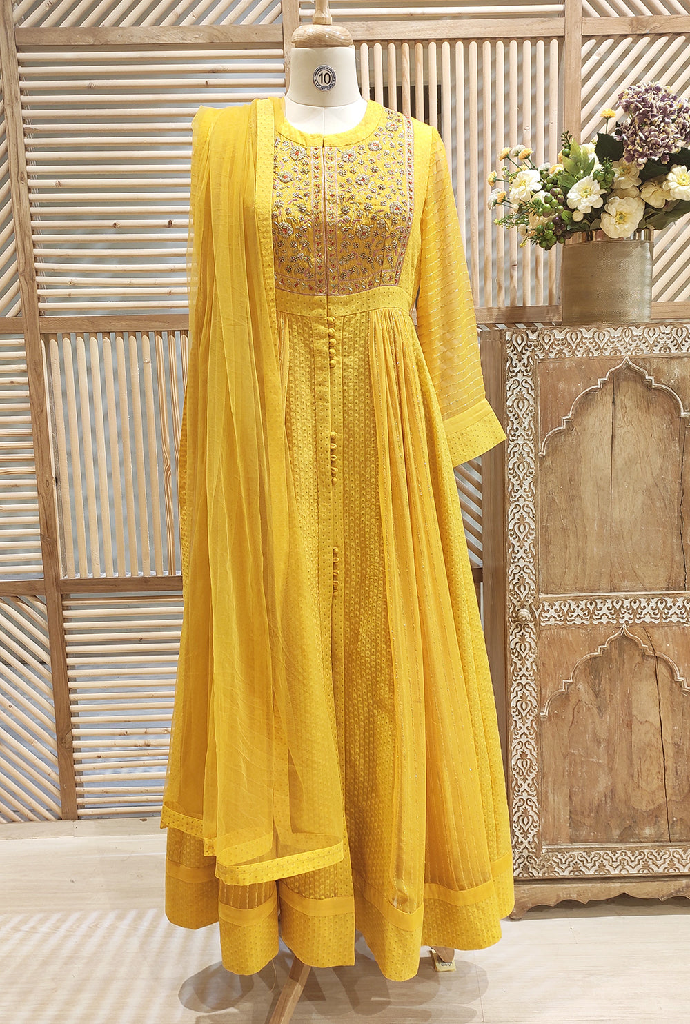 Mustard Yellow Anarkali Set.
