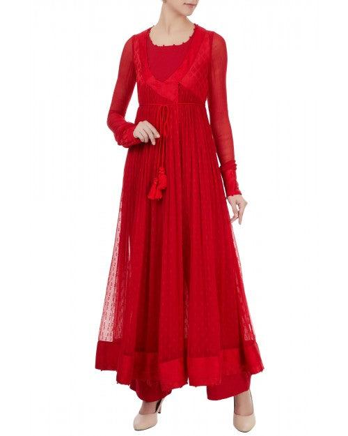 Red Tie Up Angrakha Jacket Set