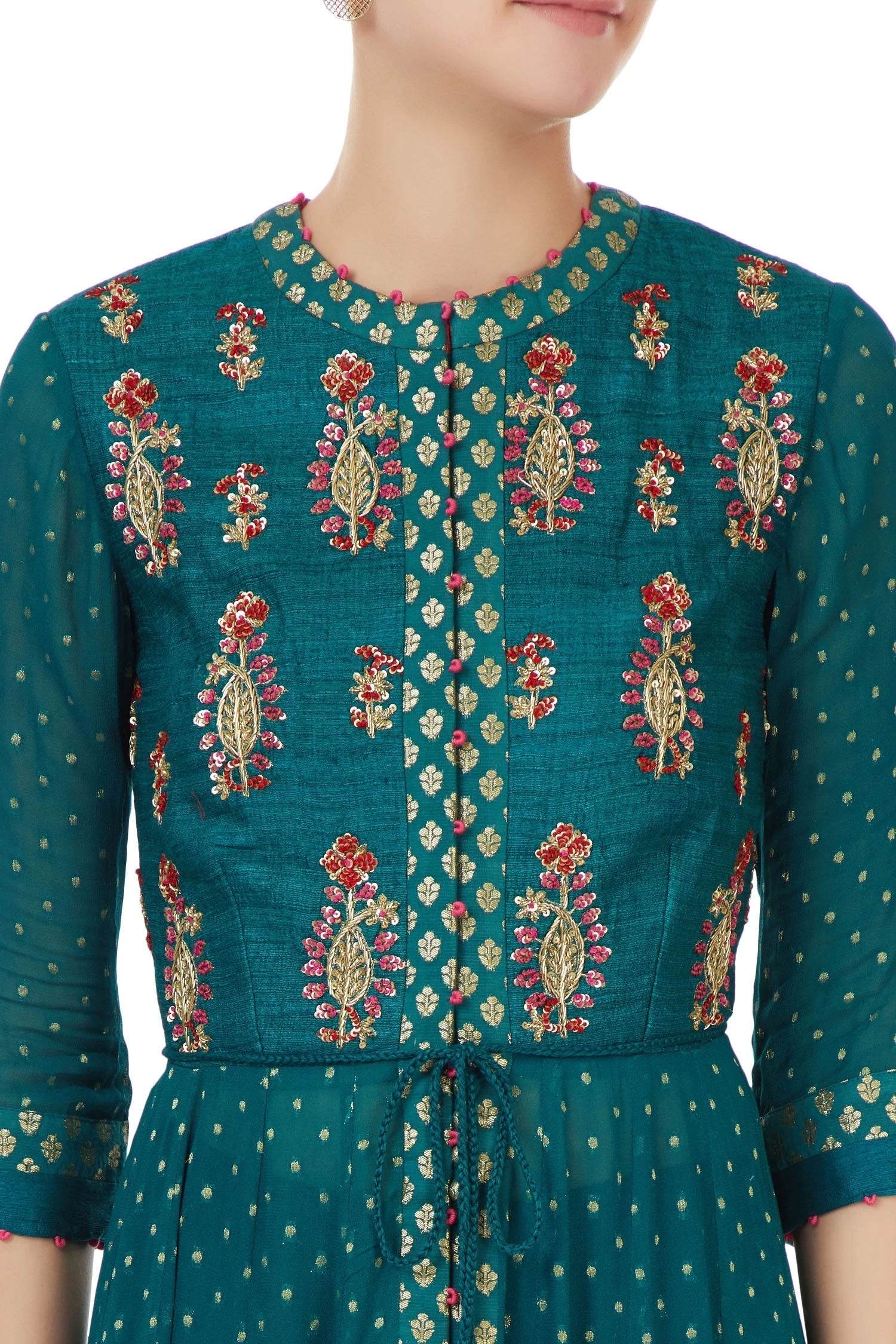 Teal green anarkali set
