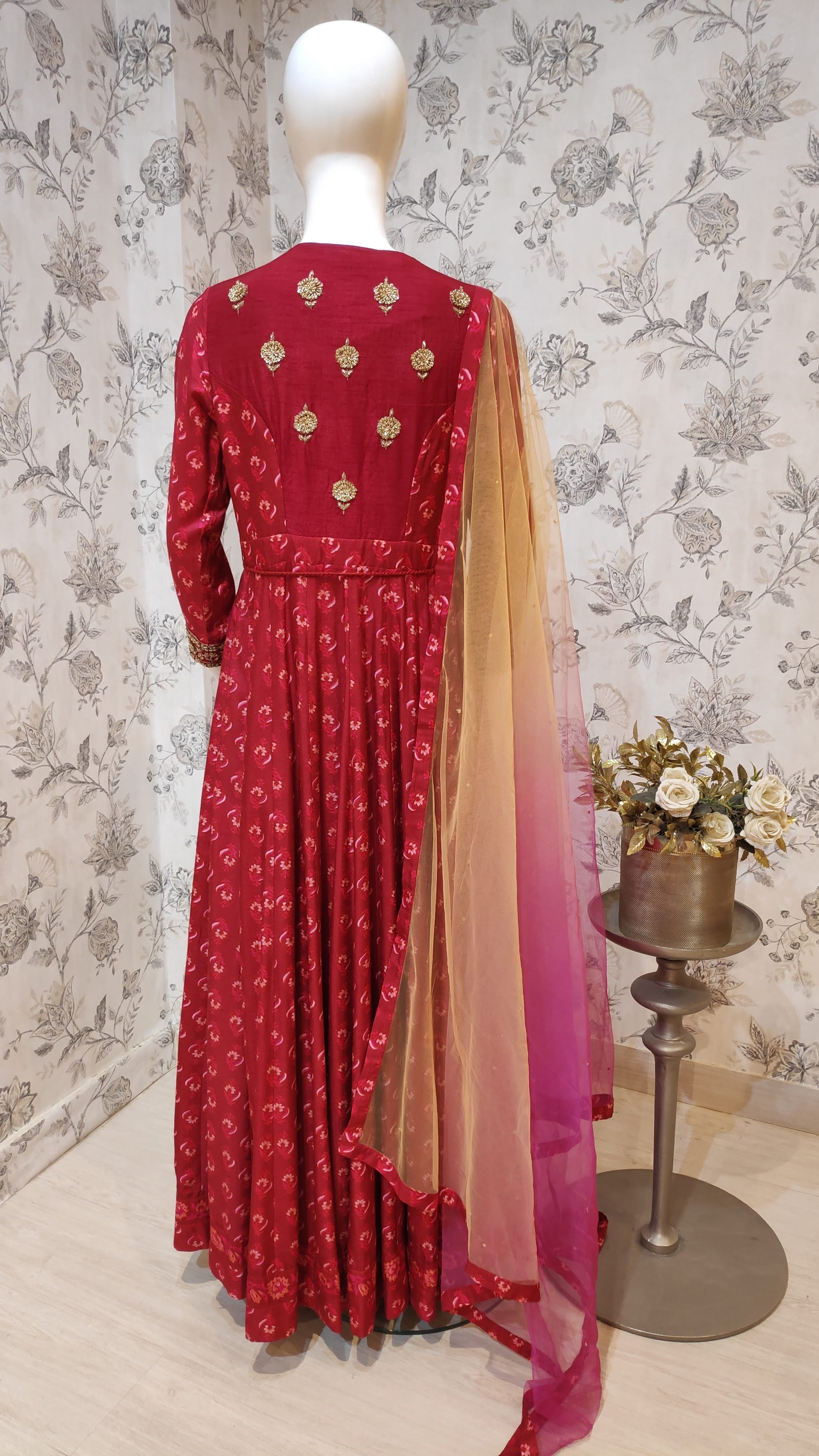 Maroon Anarkali Set.