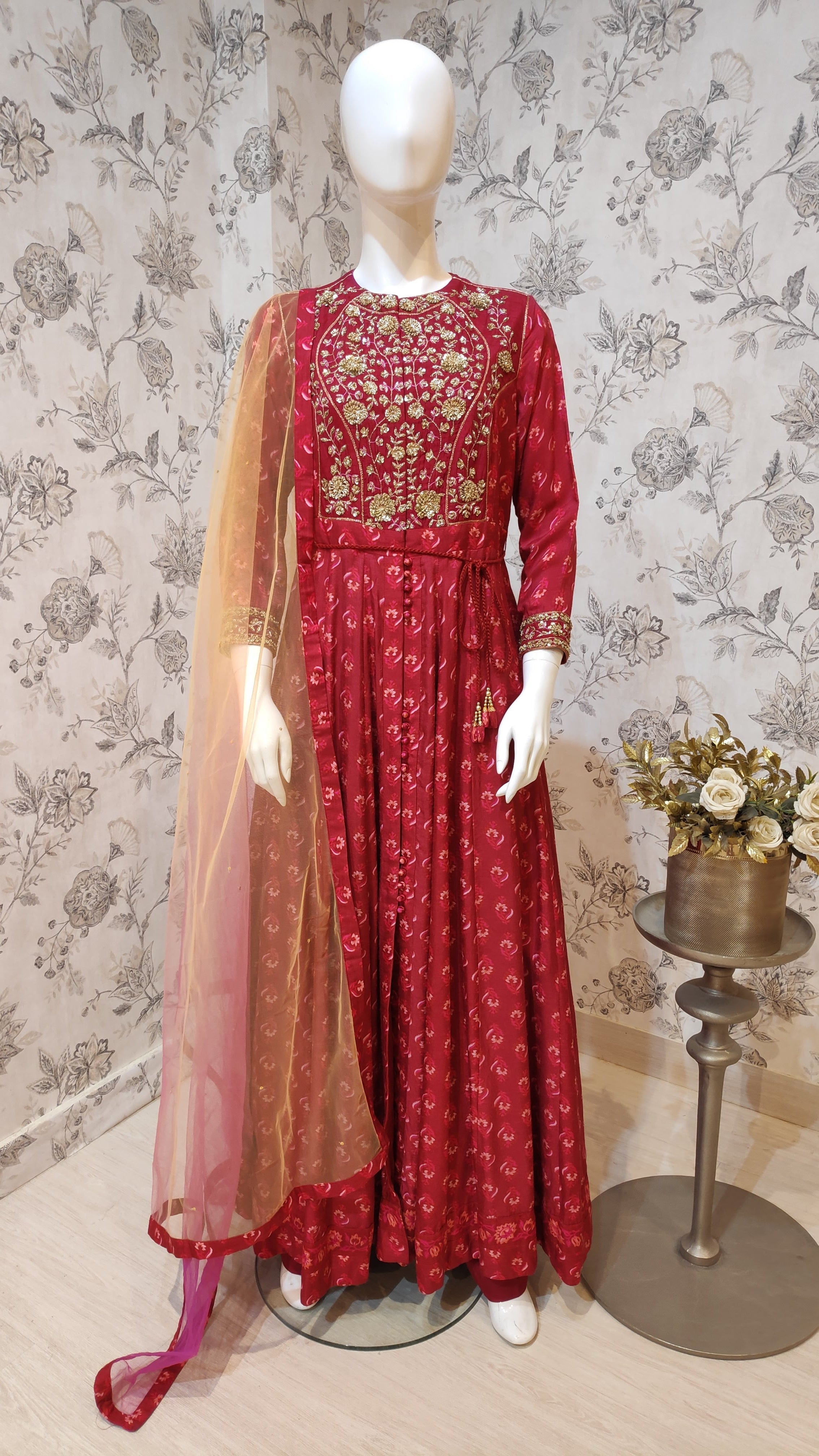 Maroon Anarkali Set.