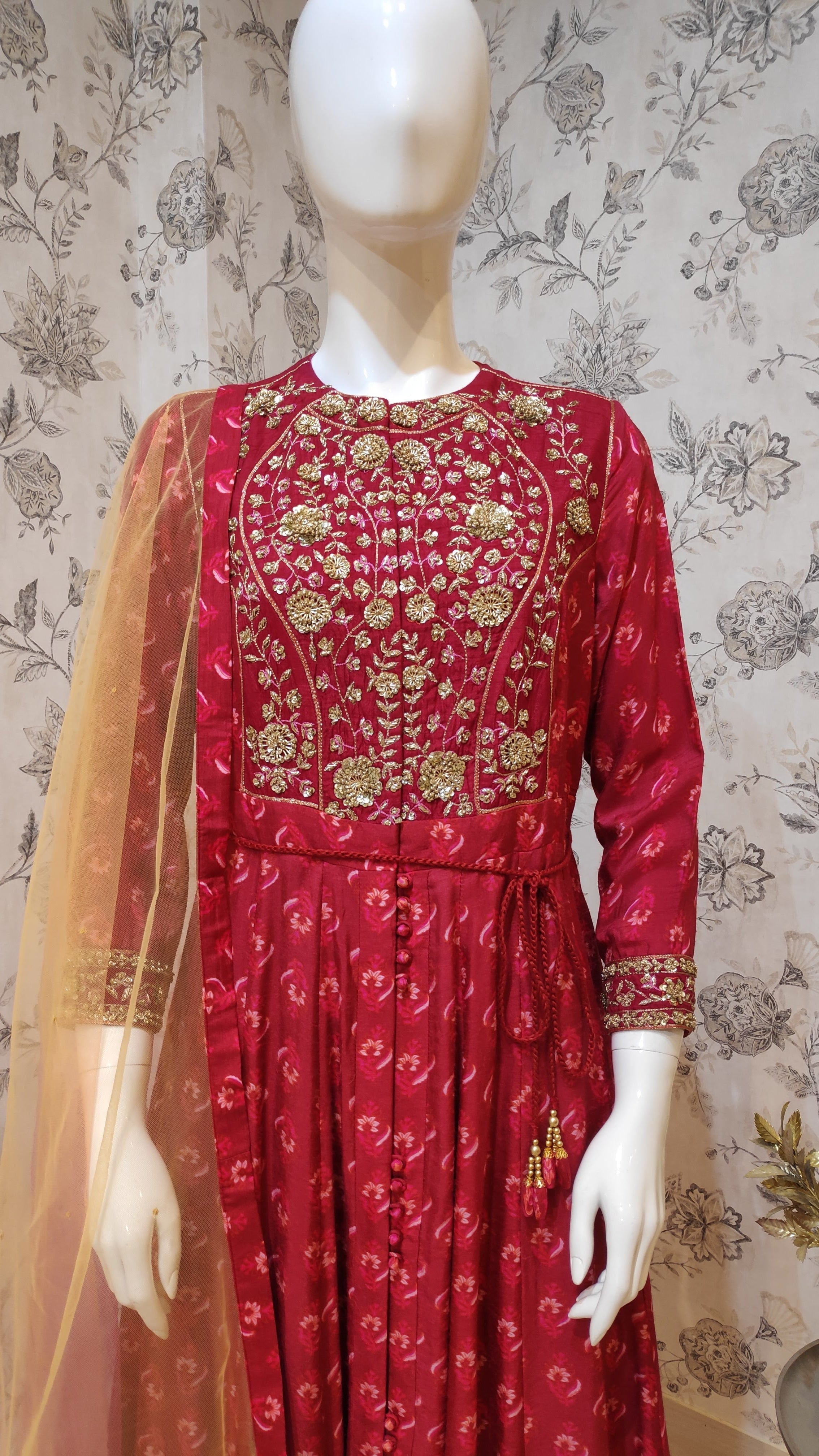 Maroon Anarkali Set.
