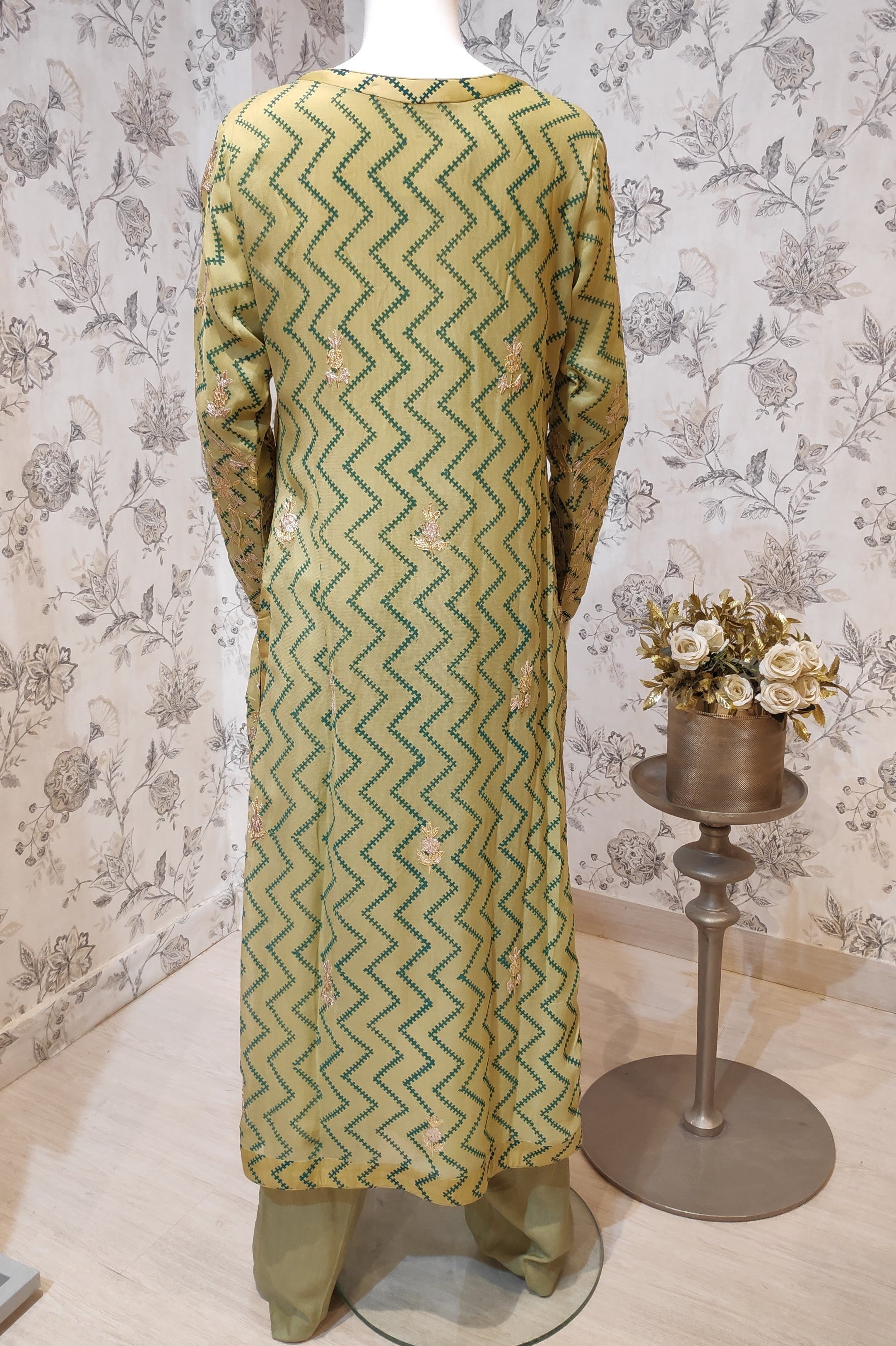 Green Gota Embroidered Kurta Set- back view