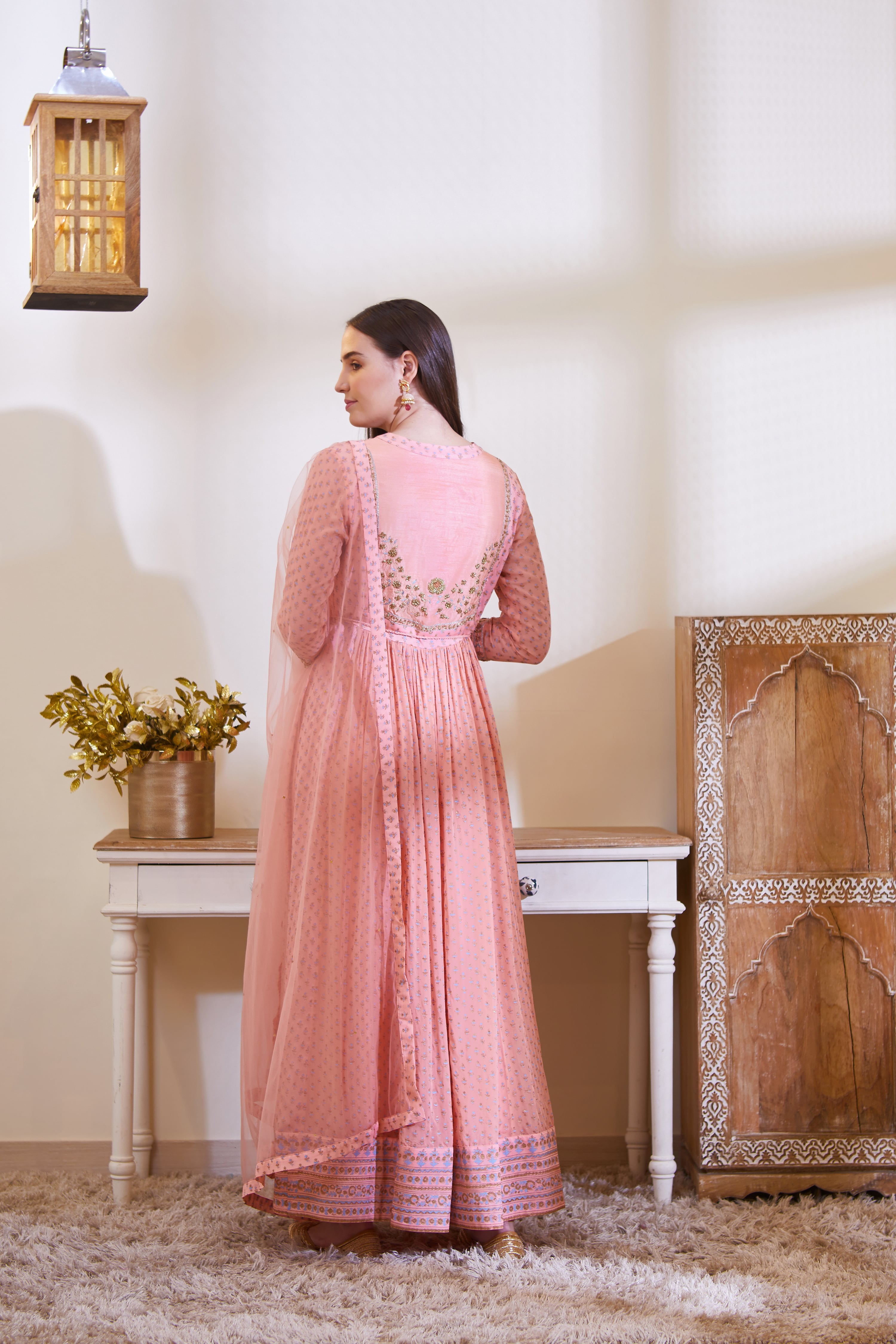 Peach Anarkali Set.