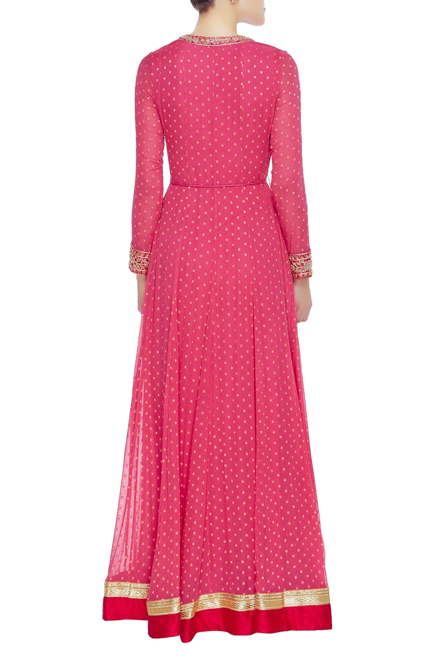 Red Silk Embroidered Anarkali Kurta Set- back view
