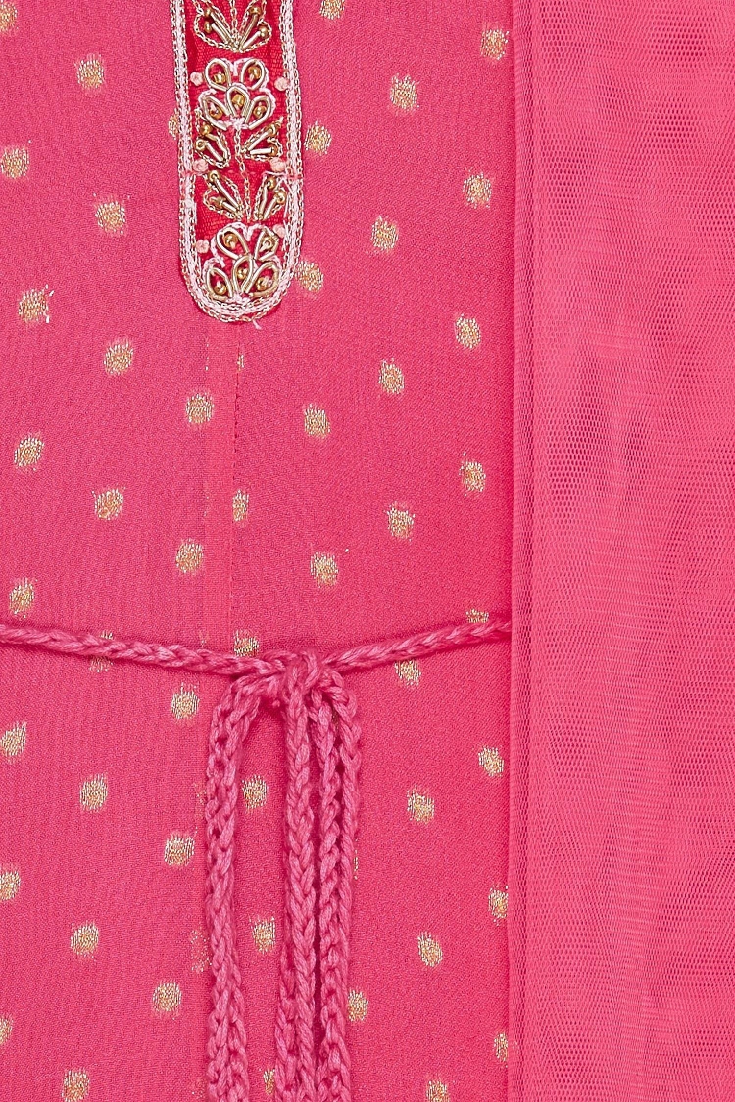 Red Silk Embroidered Anarkali Kurta Set- close view