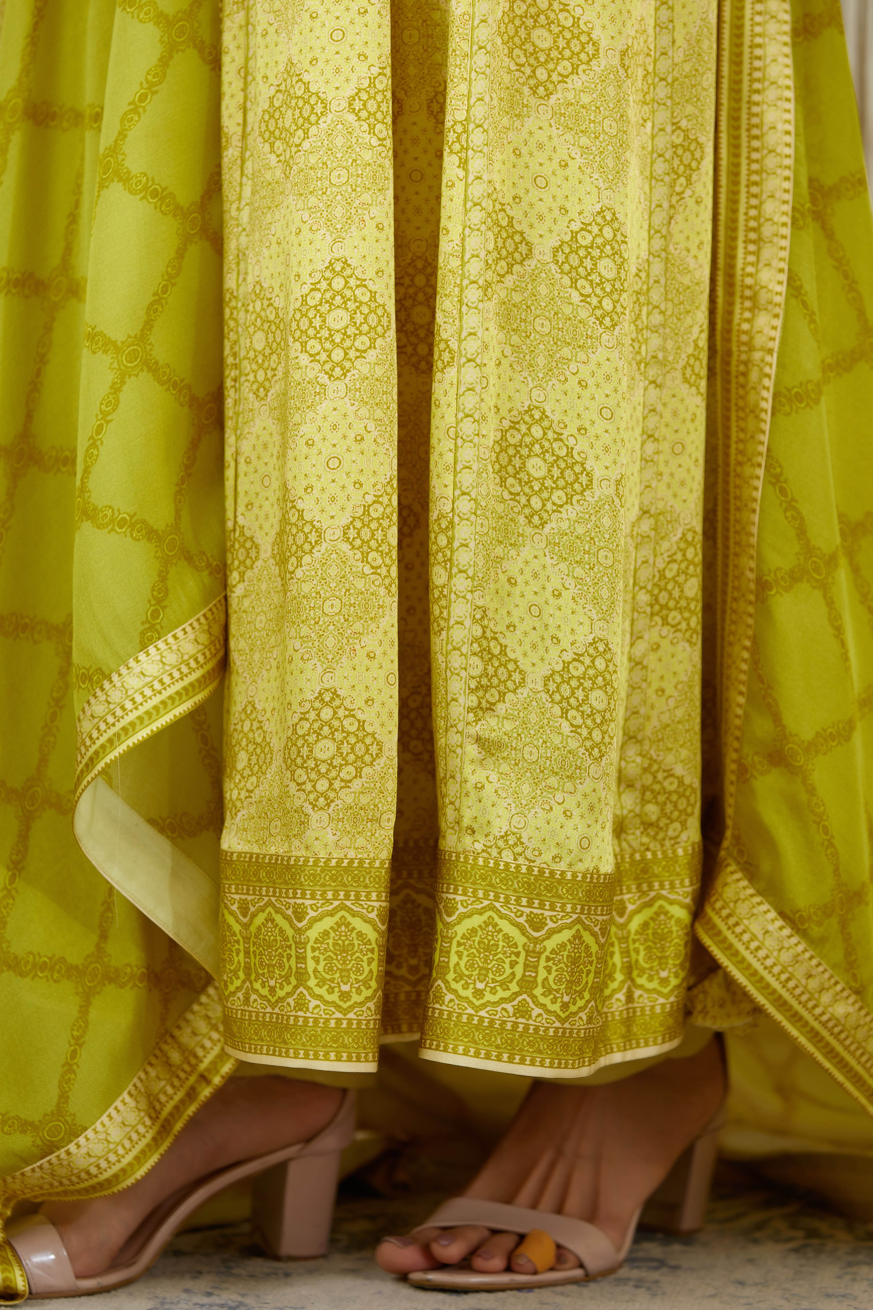 Mustard Green Anarkali set.