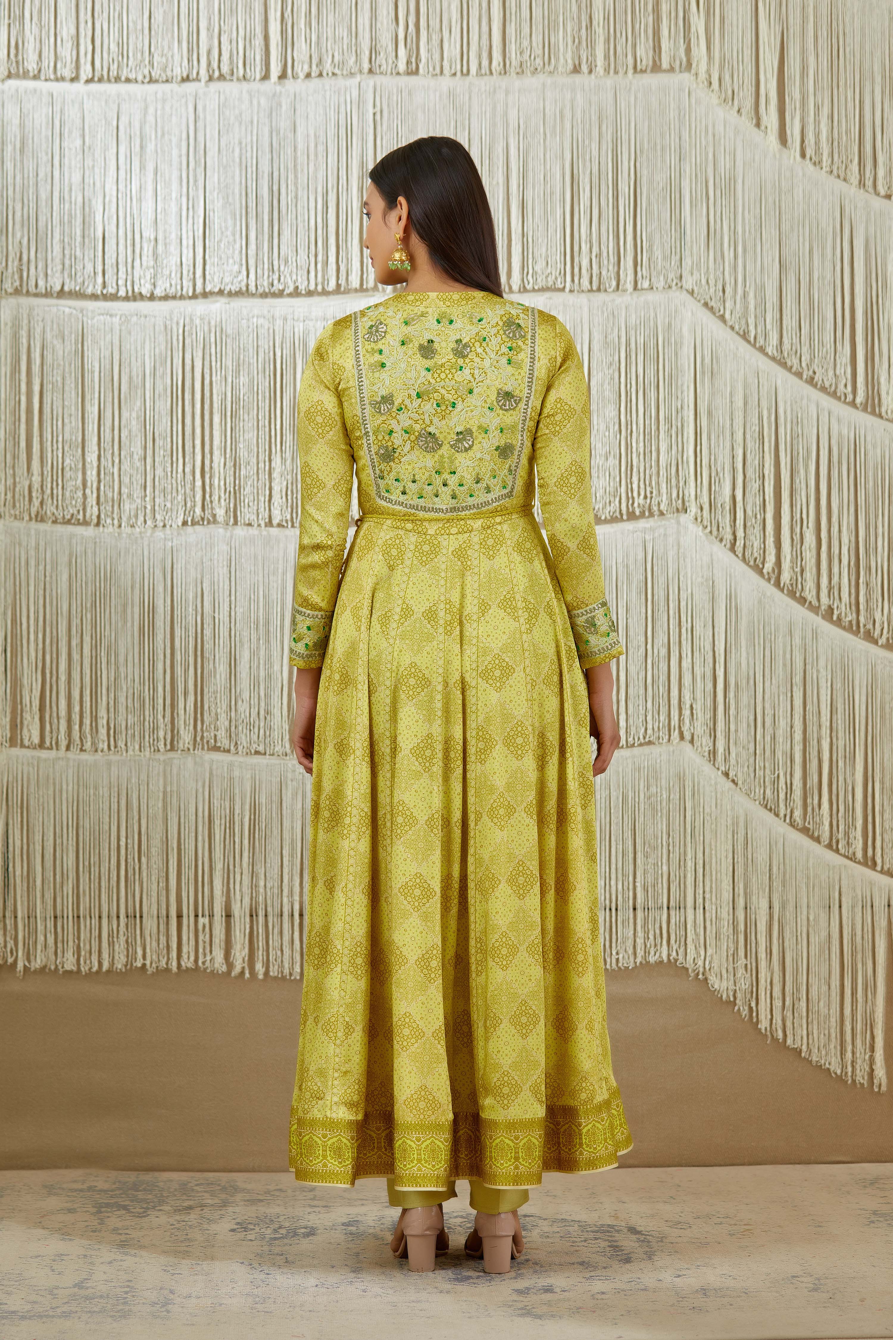 Mustard Green Anarkali set.