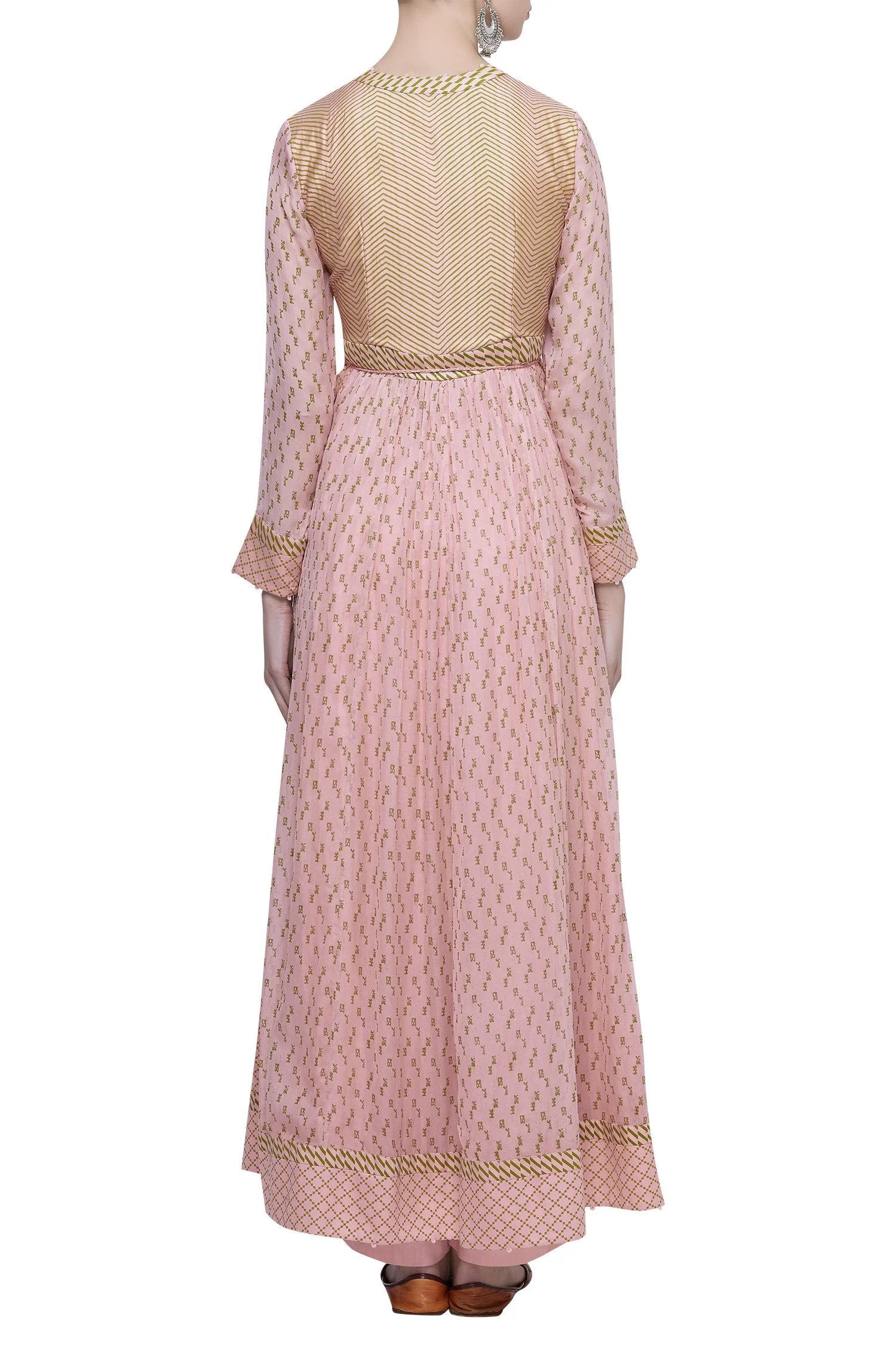 Pink Block Print Anarkali Set/ back view