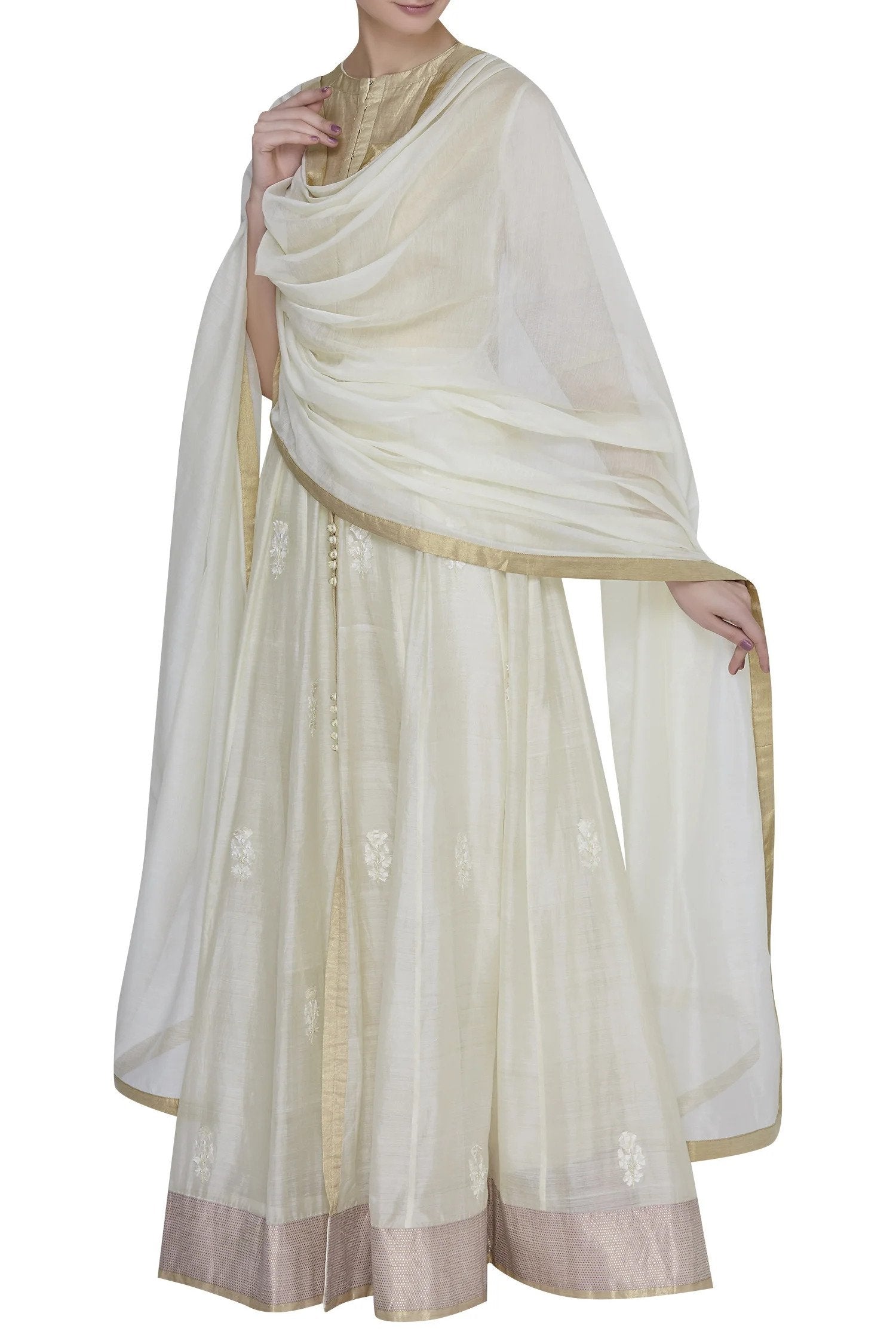 Off White Anarkali Set- front view
