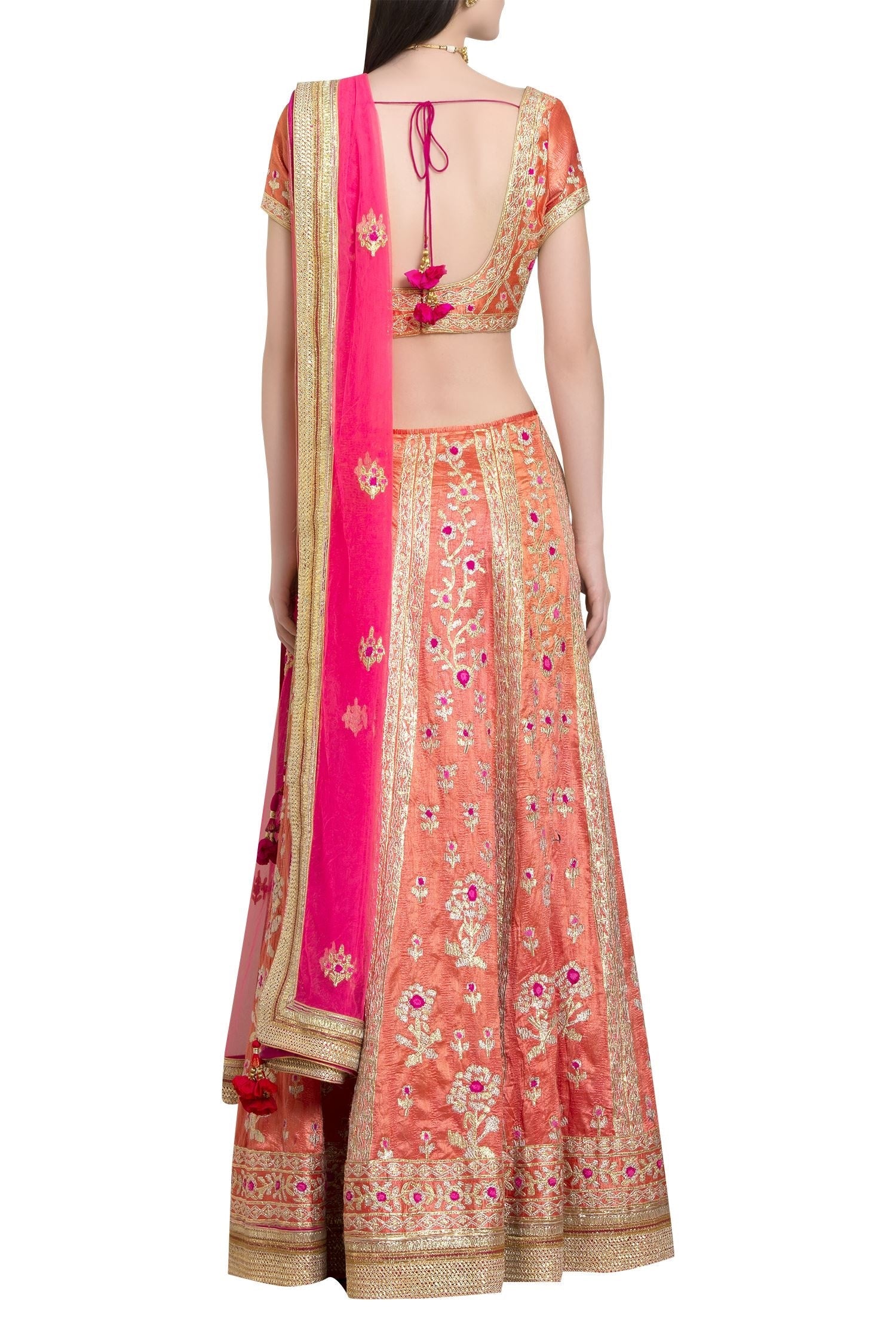 Coral & Pink Lehenga Set- back view