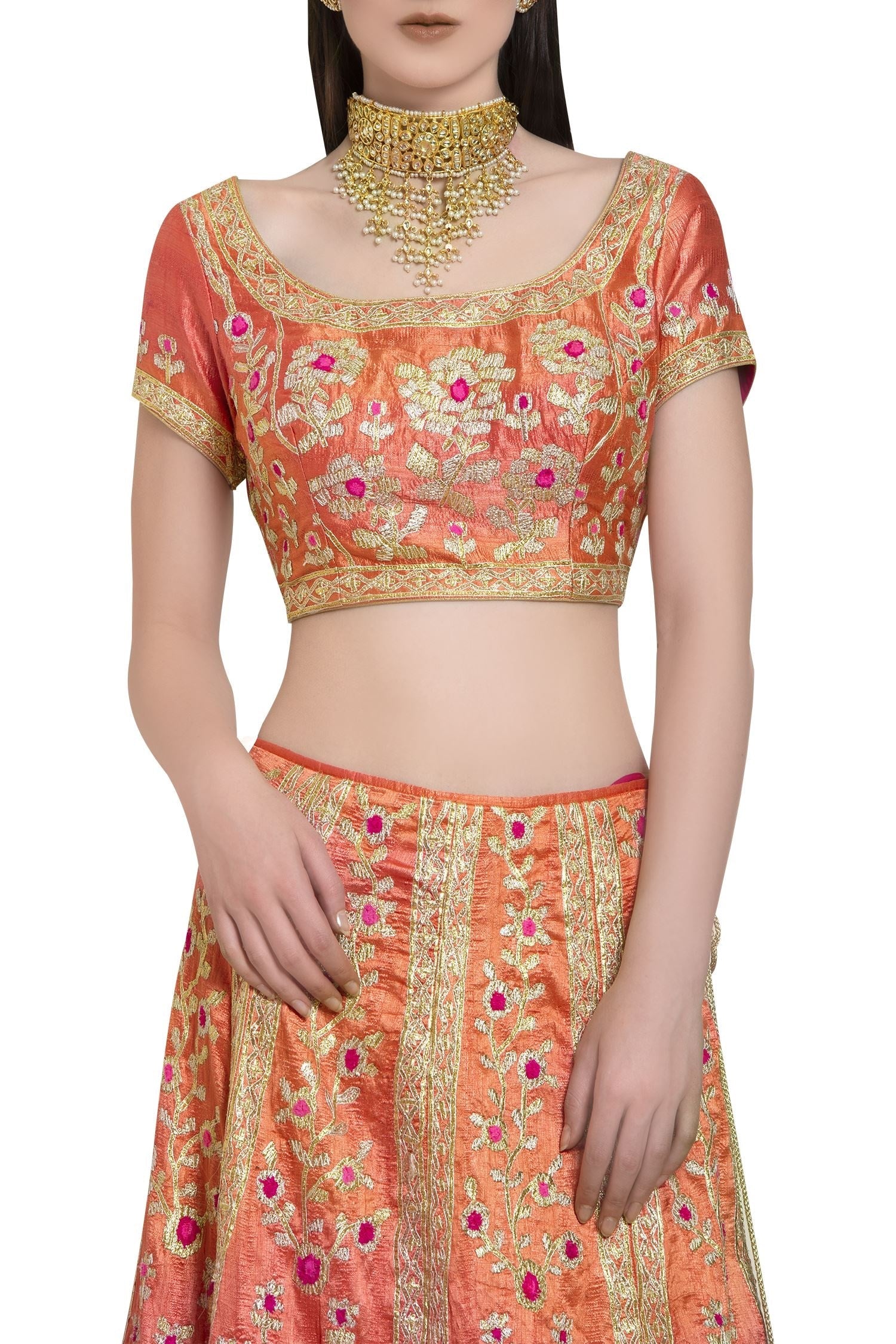 Coral & Pink Lehenga Set- close view