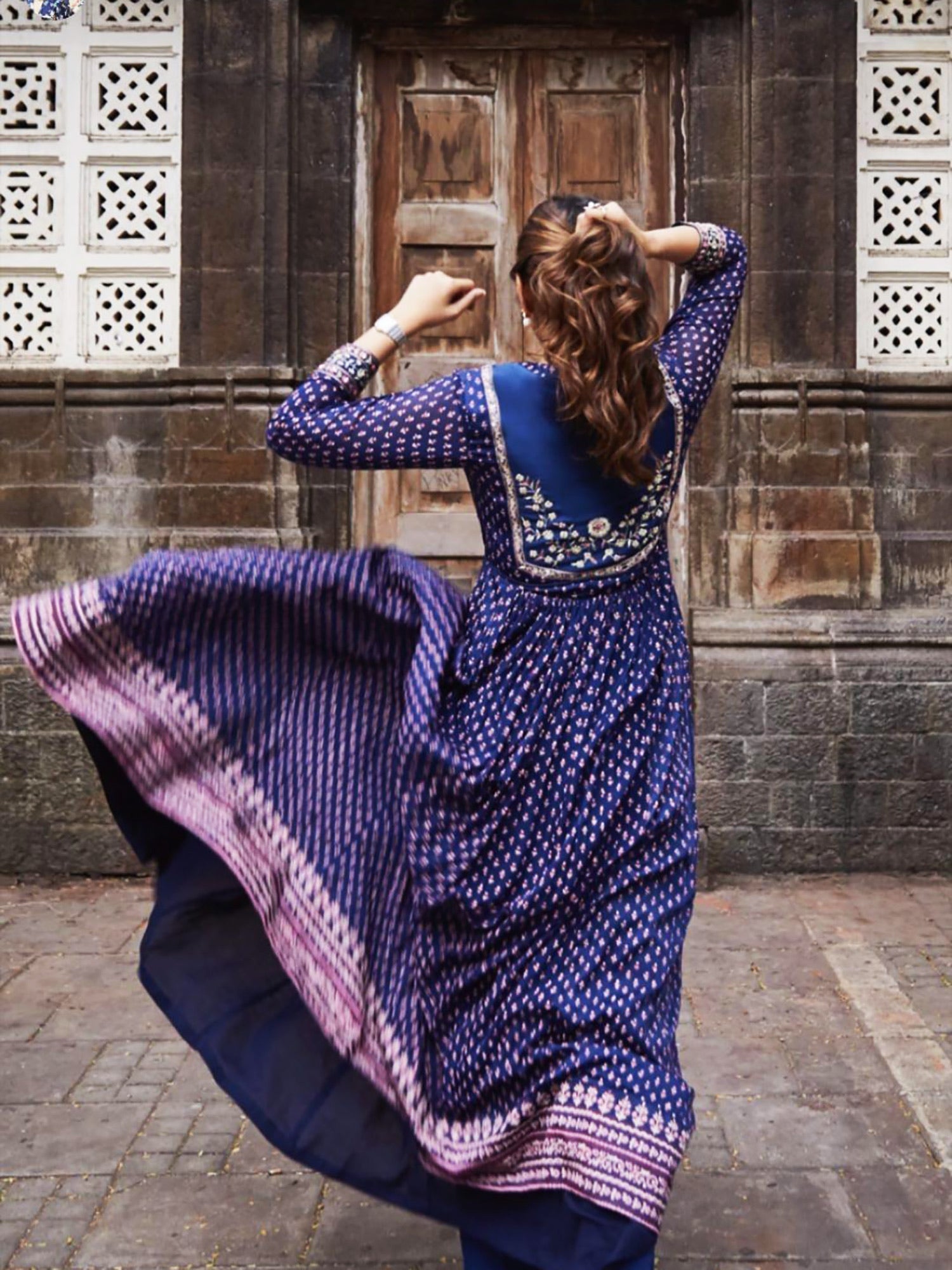 Navy Blue Anarkali Set as seen on MiSu.