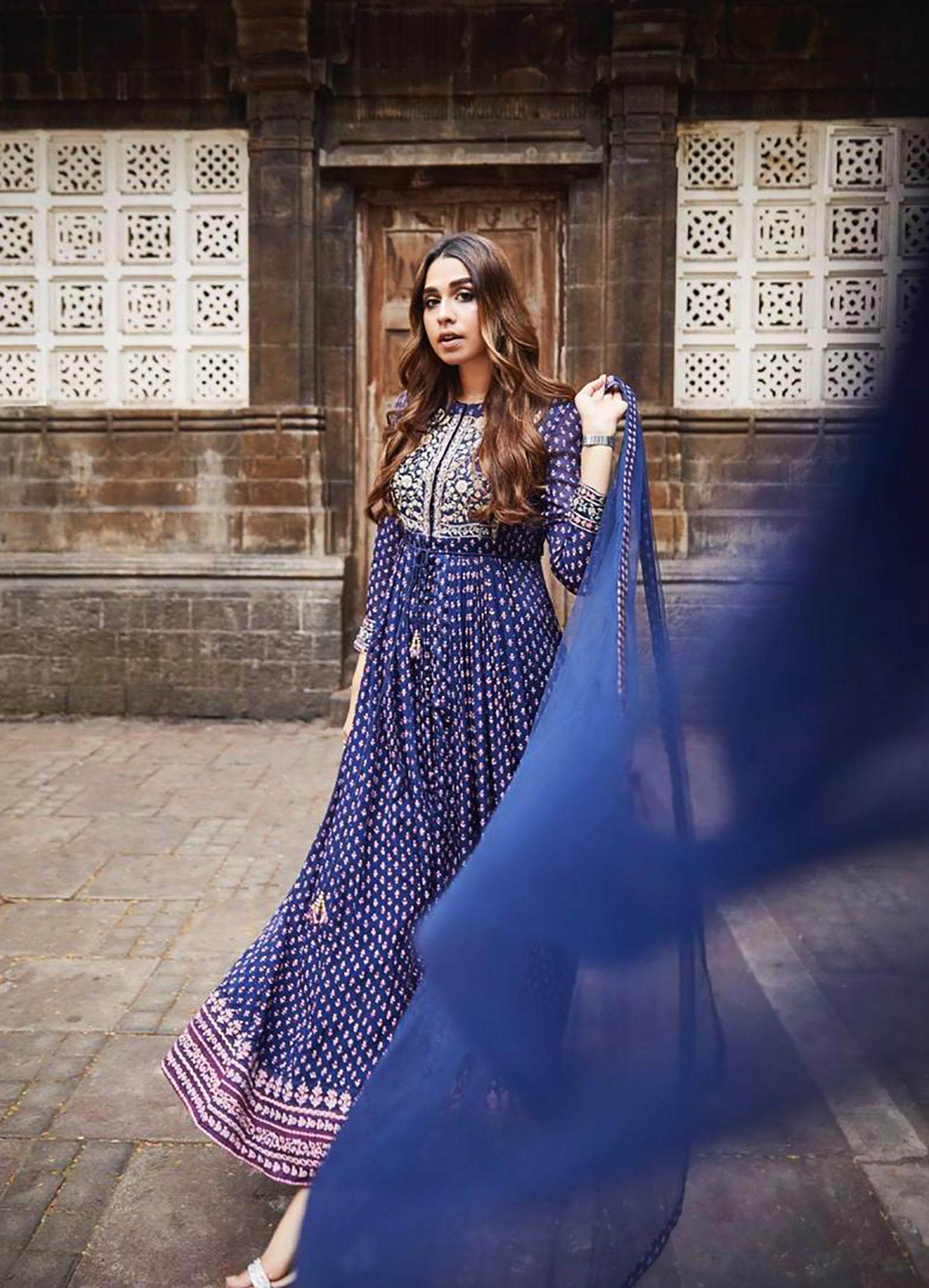 Navy Blue Anarkali Set as seen on MiSu.