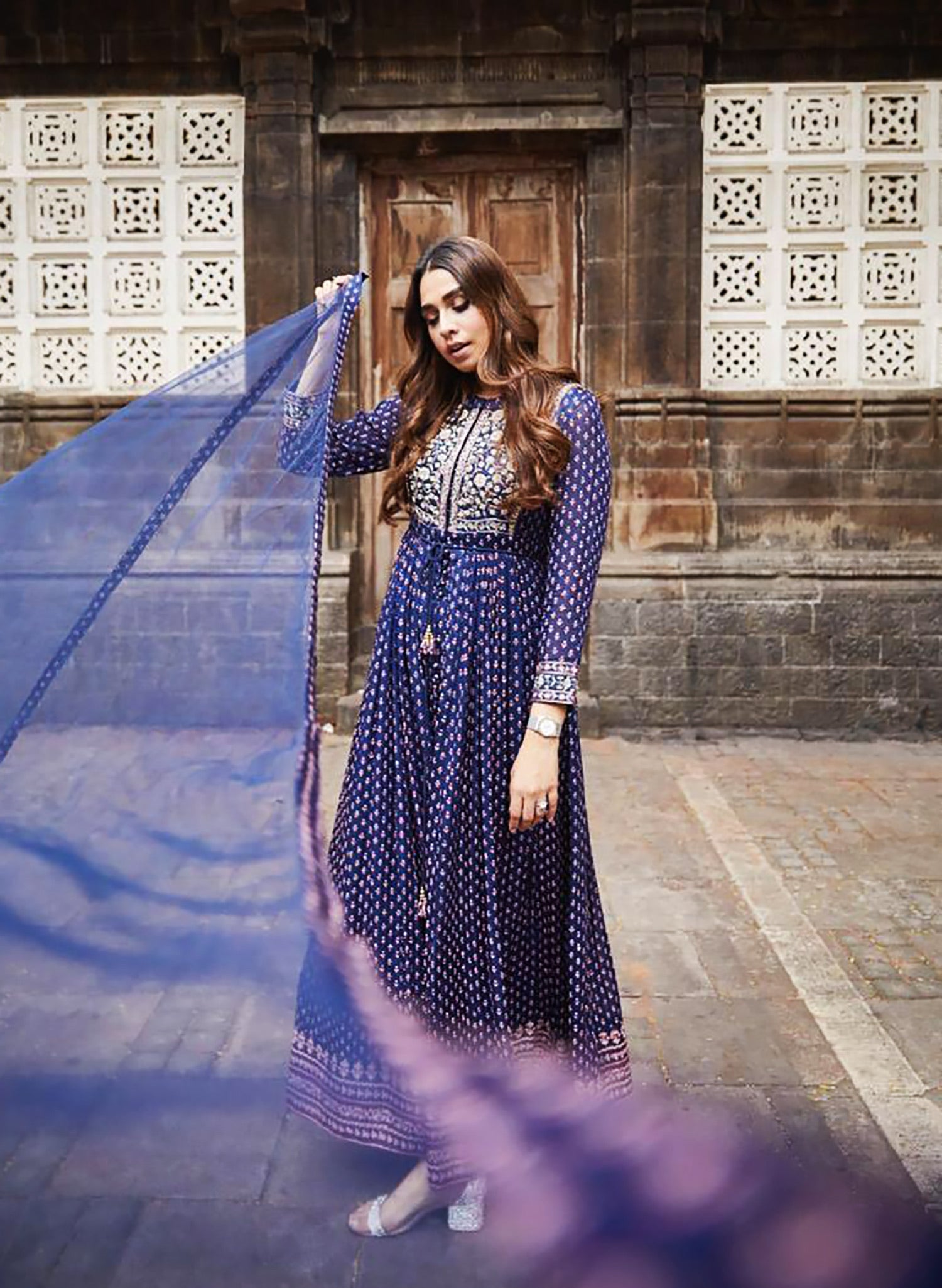 Navy Blue Anarkali Set as seen on MiSu.