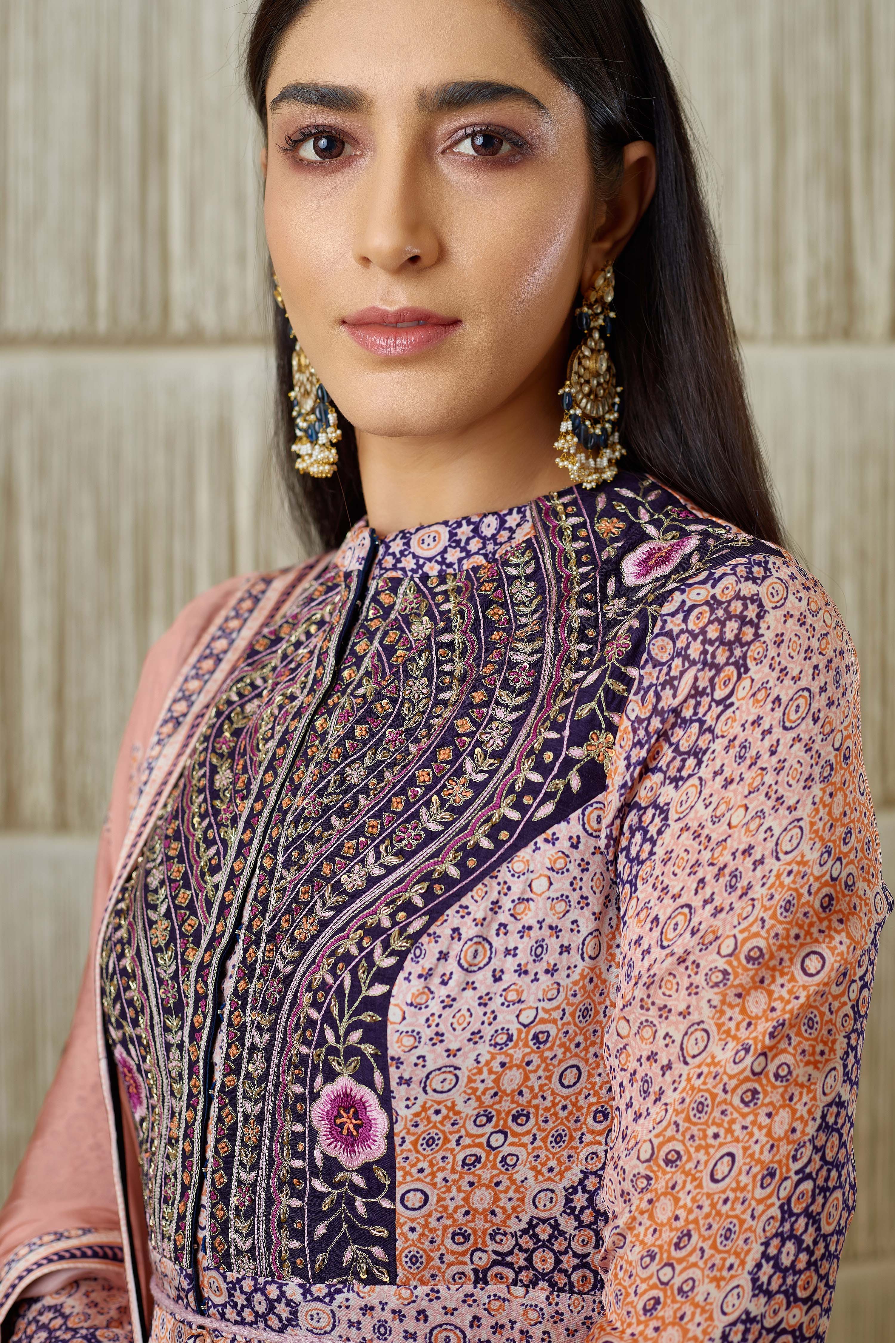 Pink Navy Blue Anarkali set.