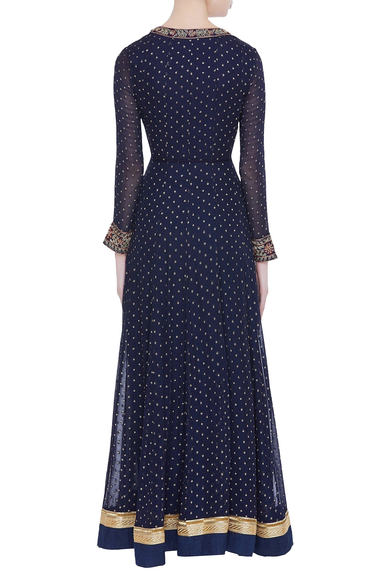 Navy Blue silk and Georgette Kurta Set- back view