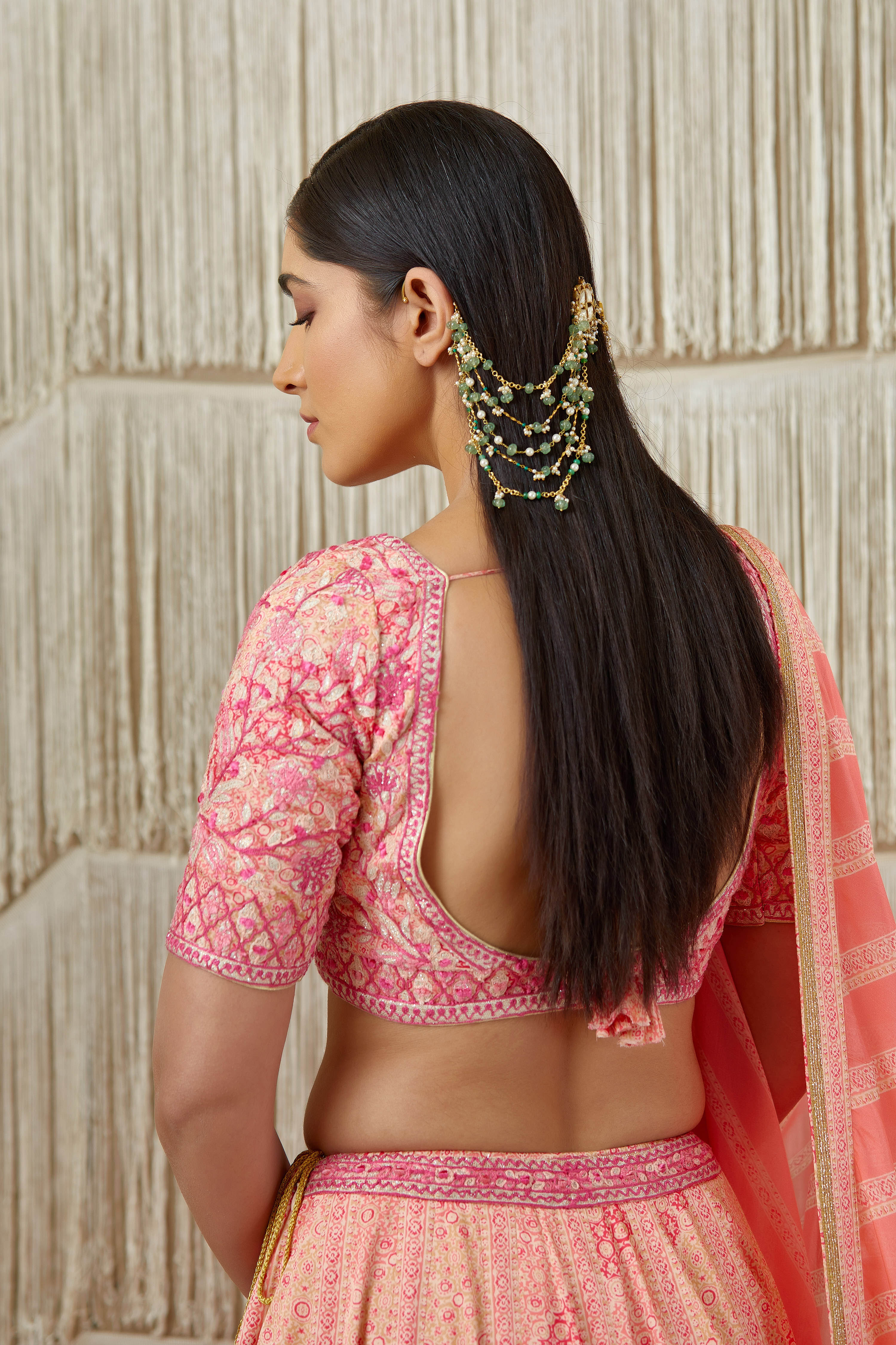 Coral Lehenga set- back view