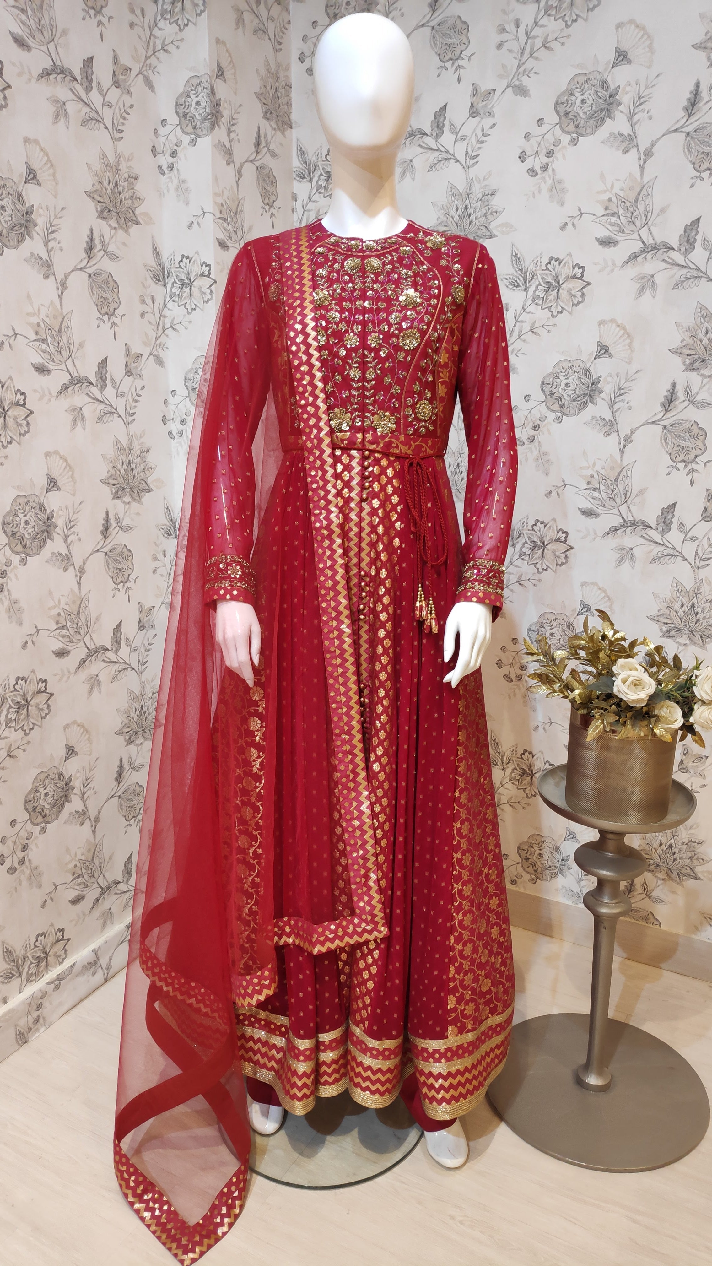 Maroon Anarkali Set.