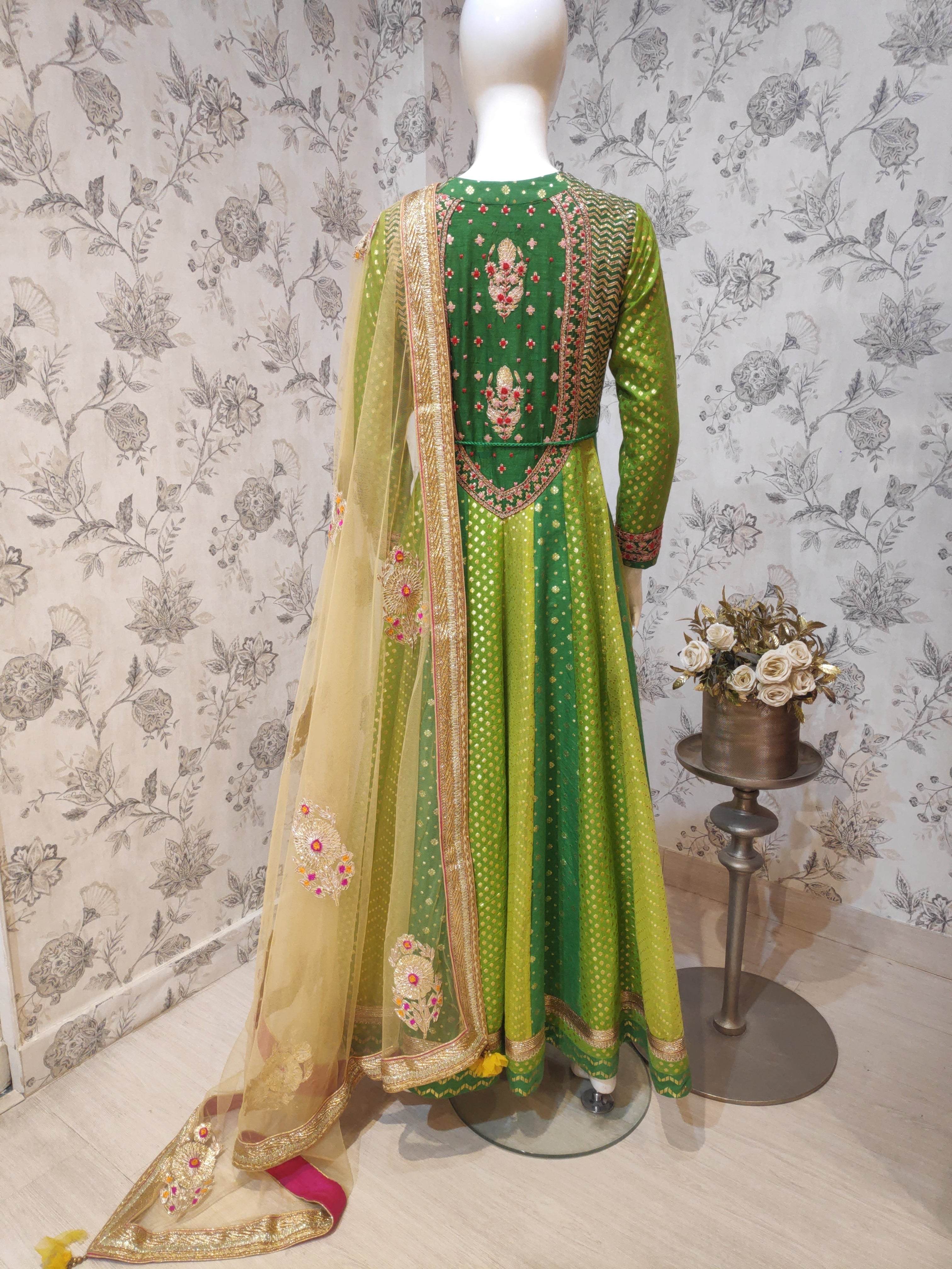 Green Yellow Anarkali Set- back view