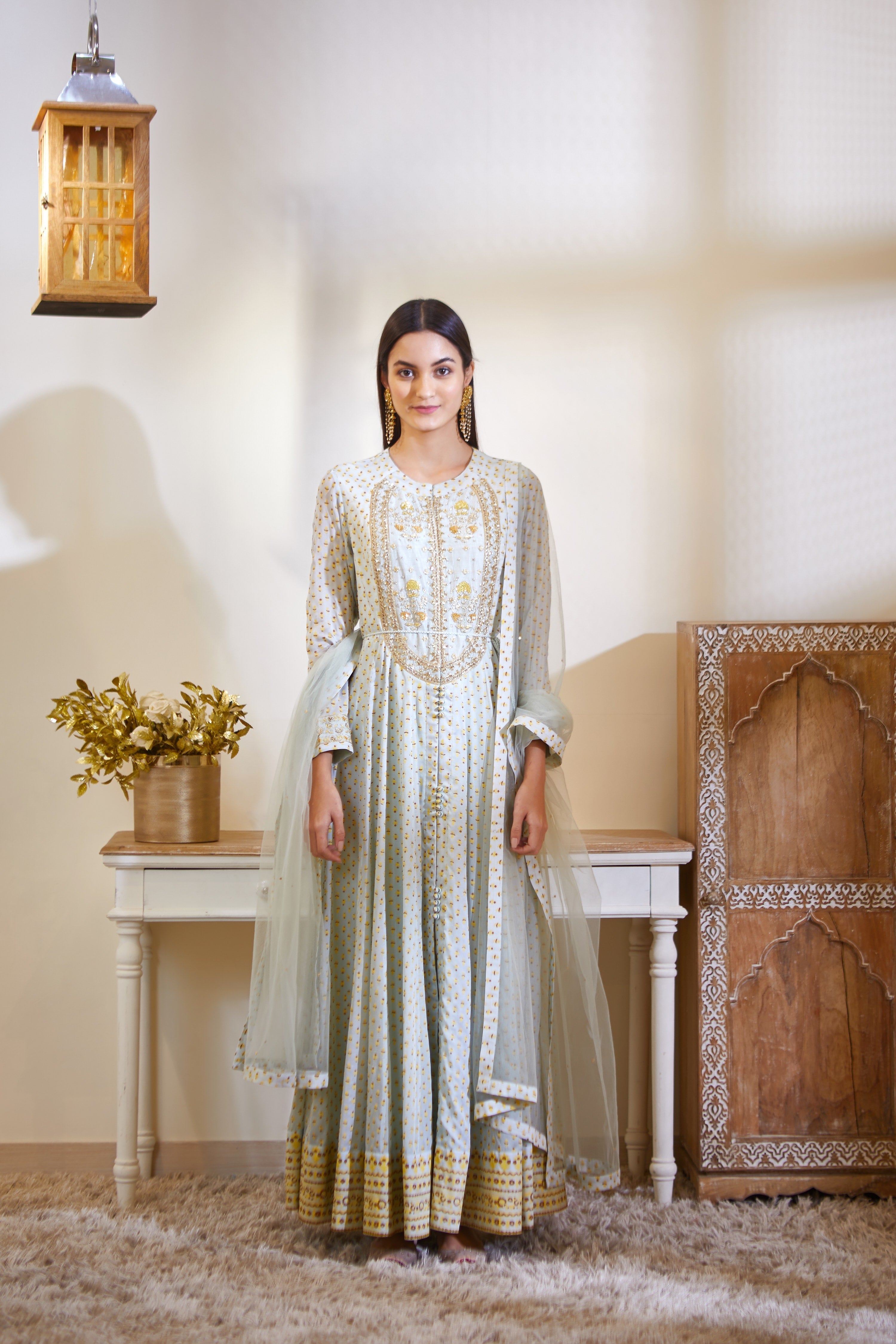 Sea Green Anarkali Set.