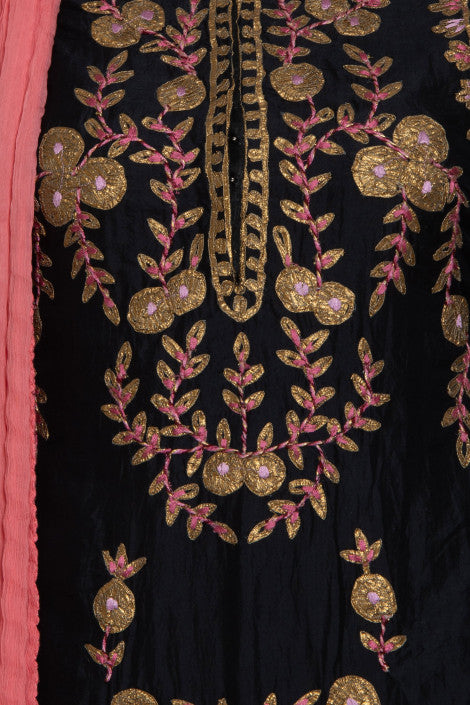 Black Embroidered Kurta Dupatta Set- close view