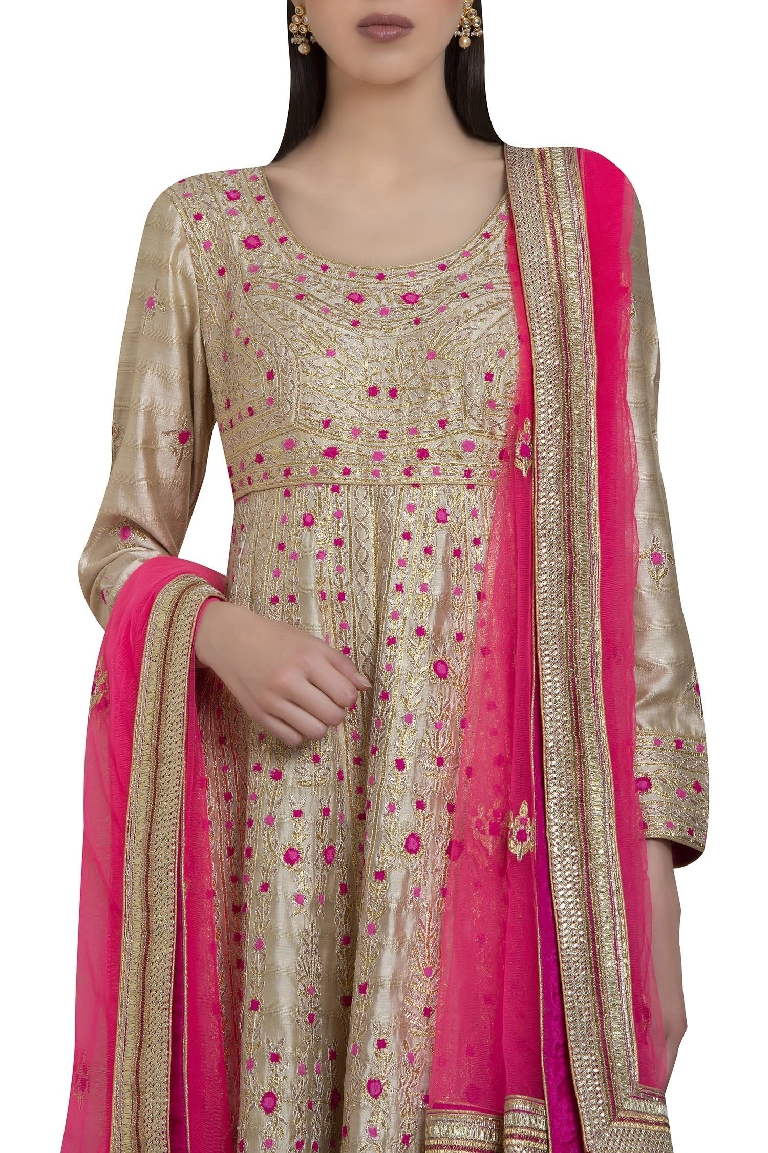 Gold and Pink Anarkali Set- front view